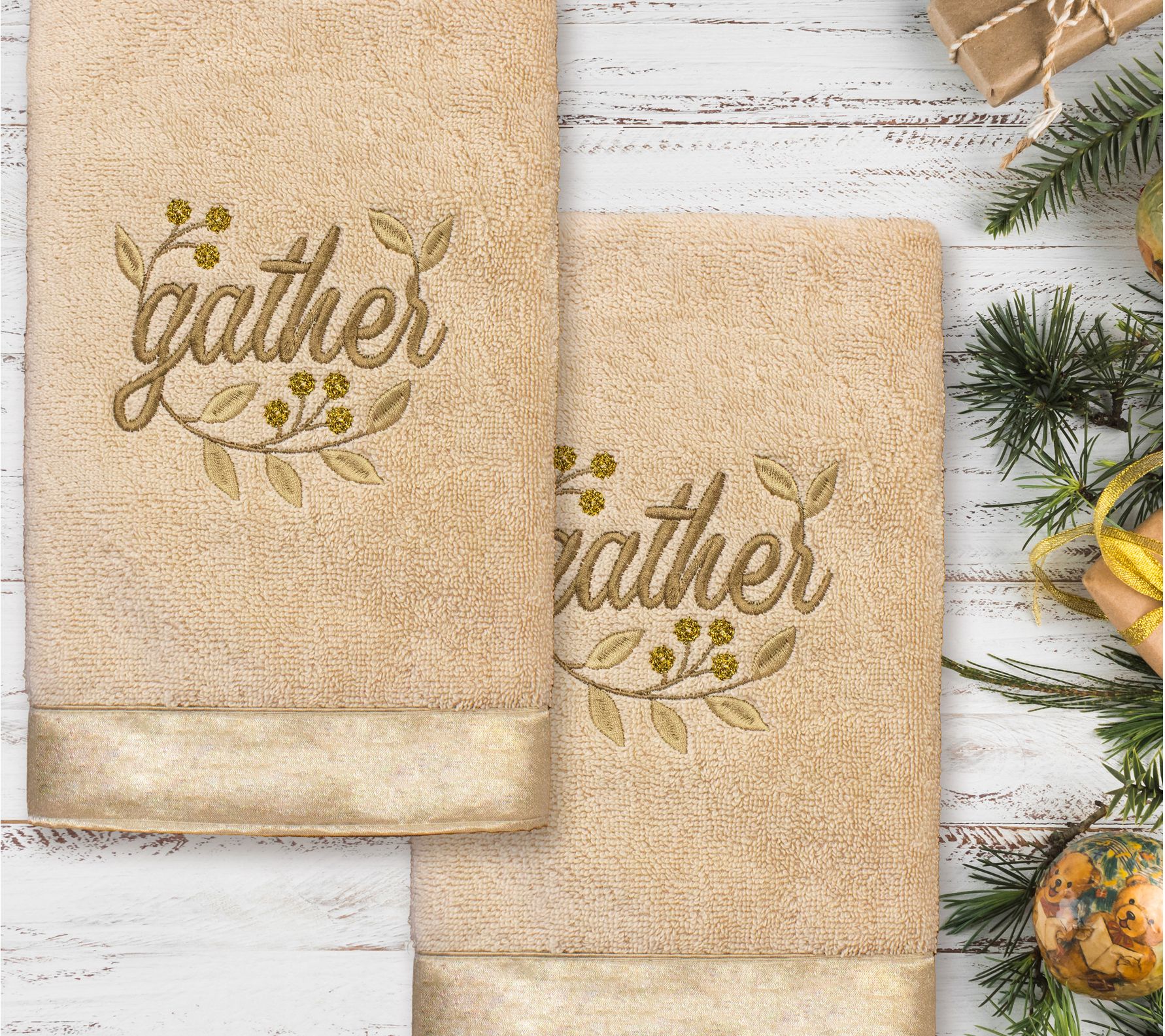 Linum Home Textiles GATHER - Embroidered 2-Piece Hand Towels