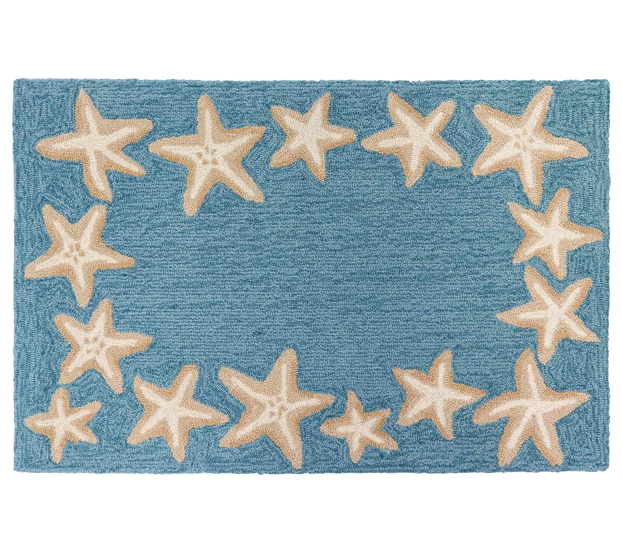 Liora Manne Capri Starfish Border In-Out Rug Aqua 24" x 36"