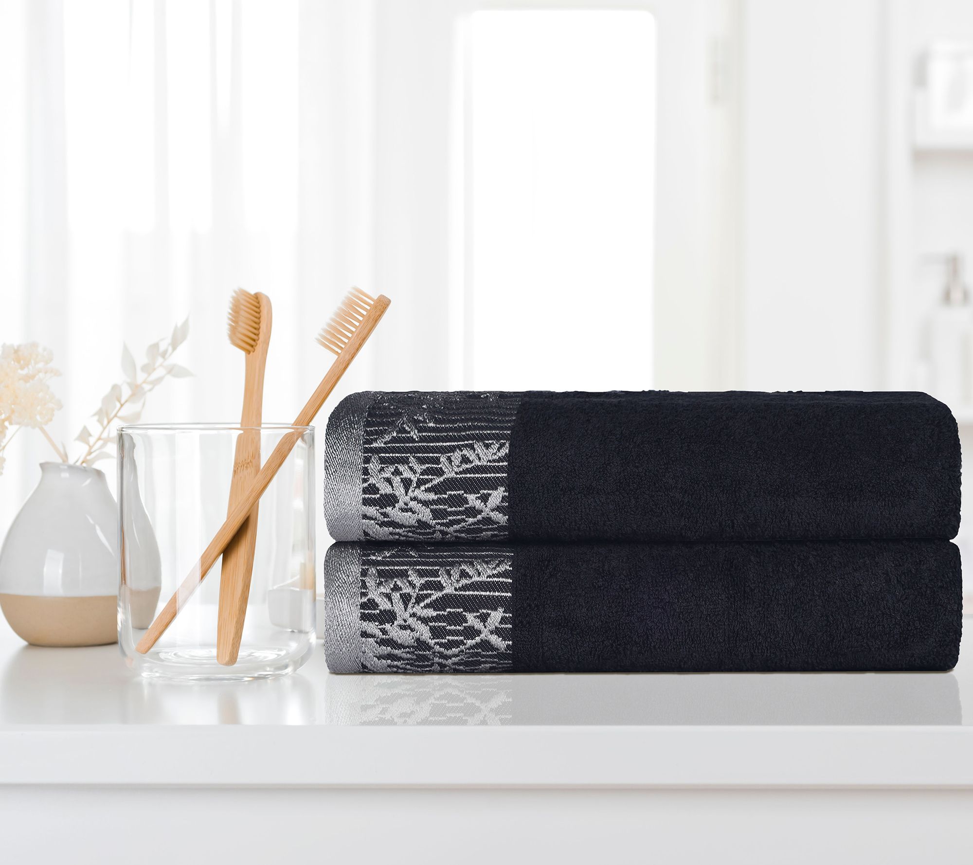 Superior Cotton 2 Piece Absorbent Embroidered Bath Towel Set