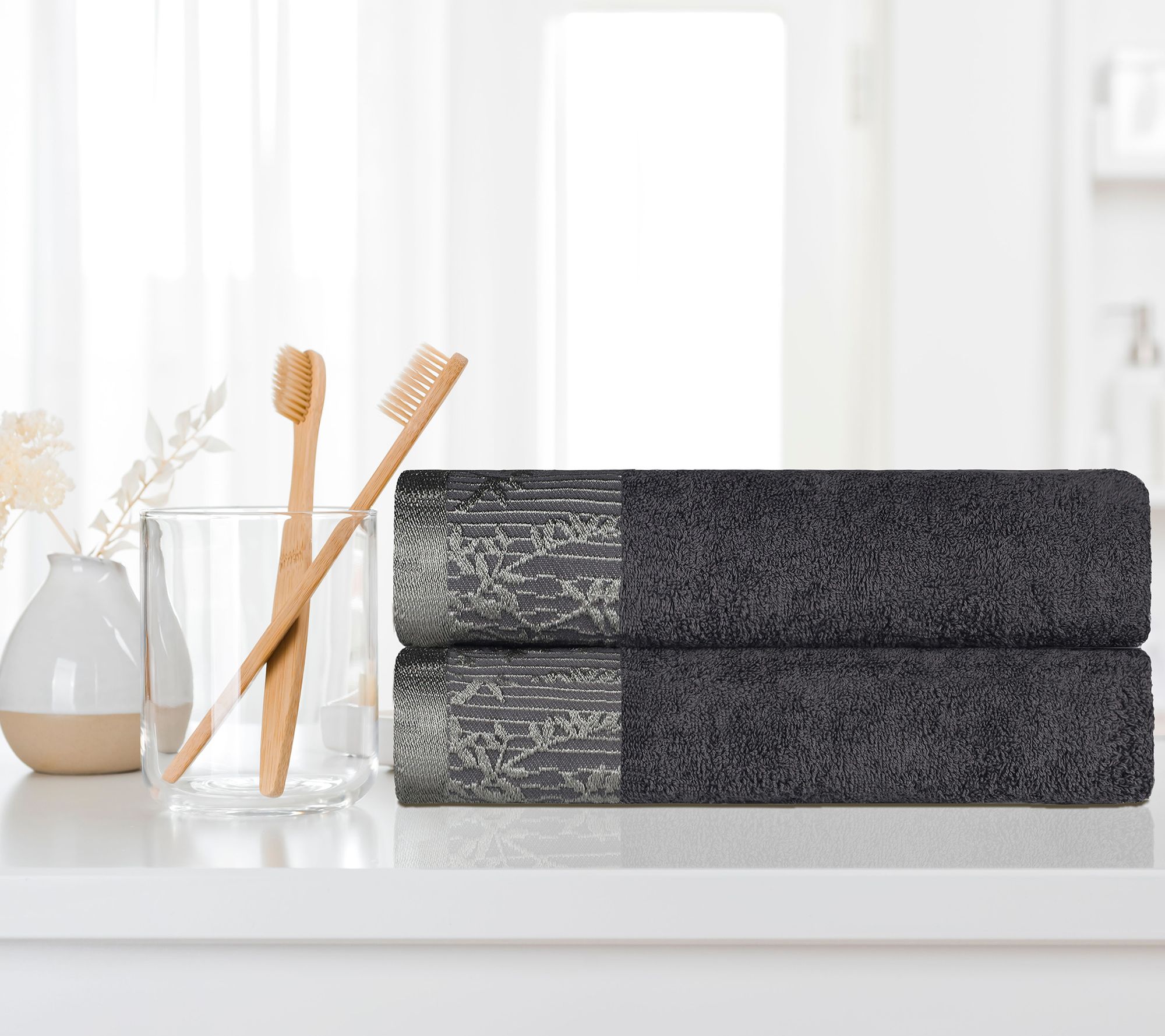 Superior Cotton 2 Piece Absorbent Embroidered Bath Towel Set