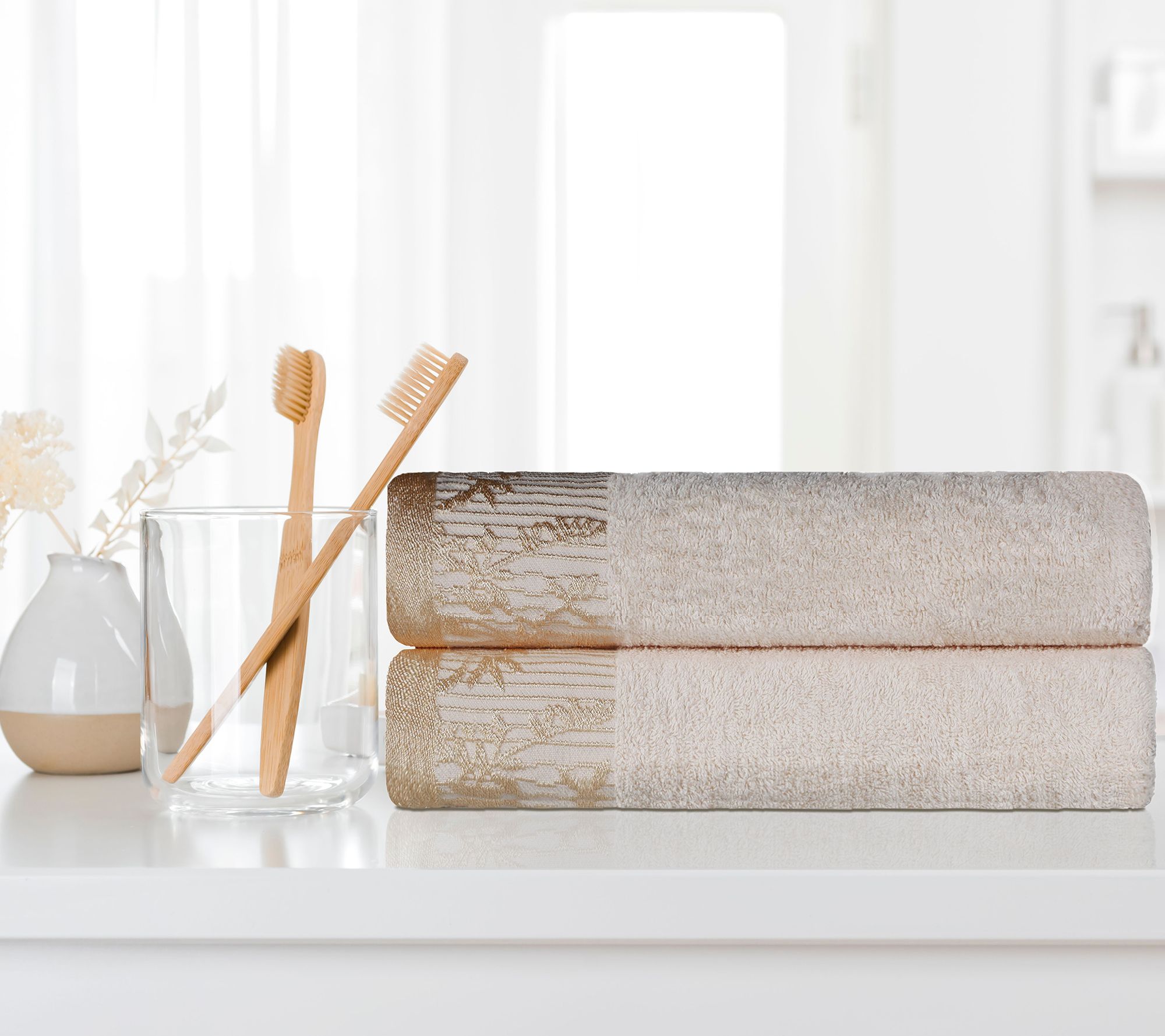 Superior Cotton 2 Piece Absorbent Embroidered Bath Towel Set