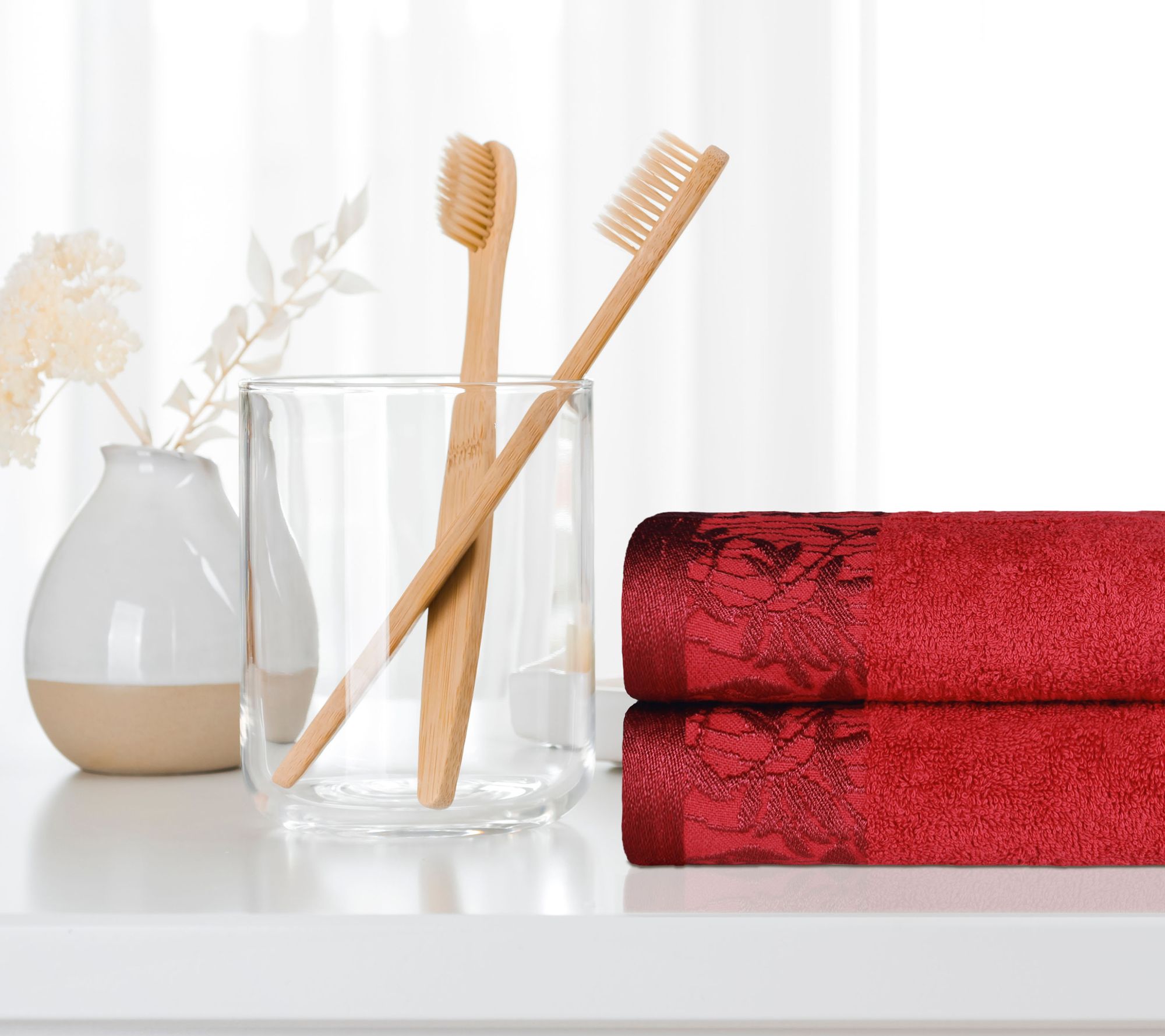 Superior Cotton 2 Piece Absorbent Embroidered Bath Towel Set