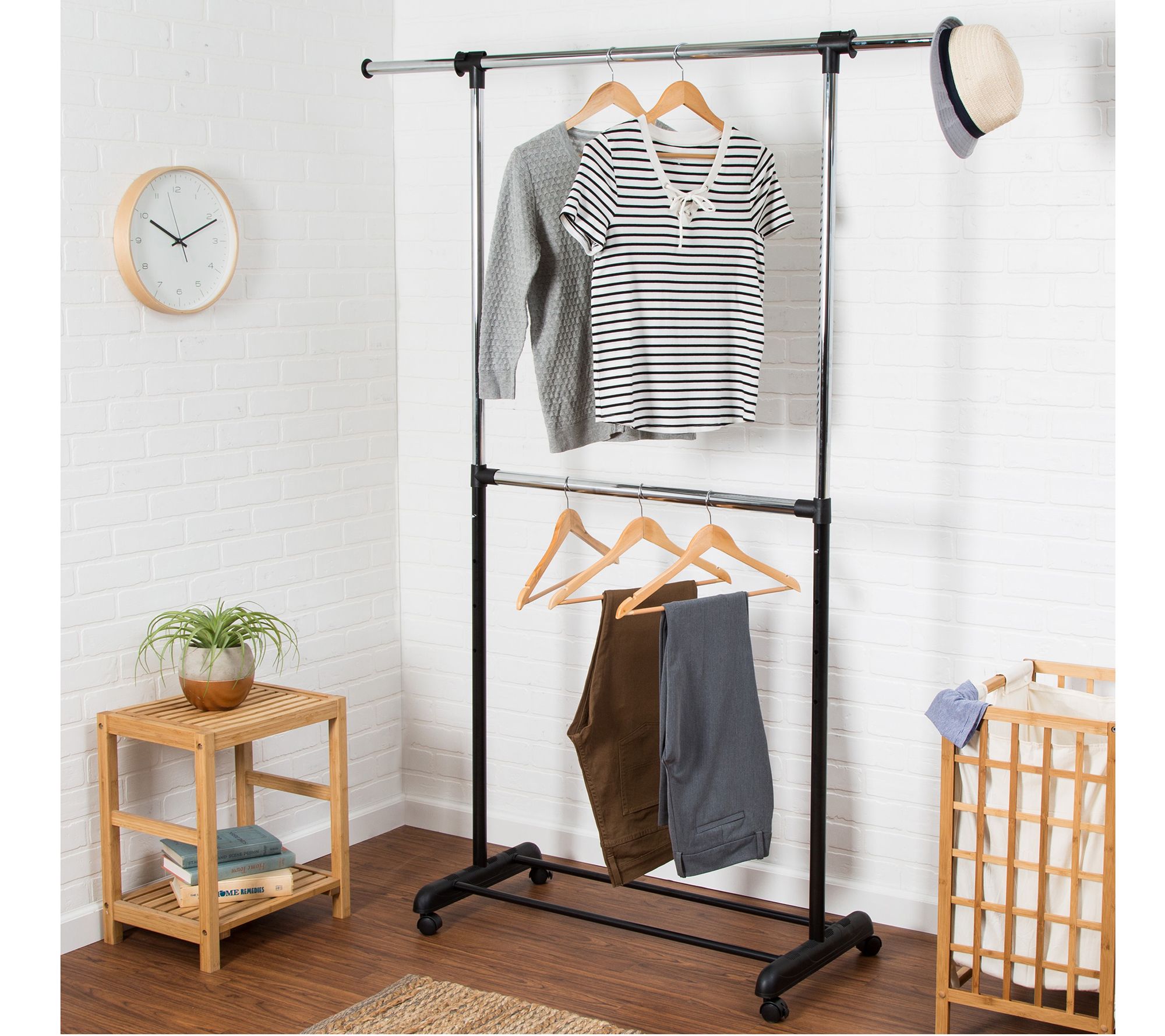 Honey-Can-Do Expandable Dual-Rod Garment Rack With Wheels - QVC.com