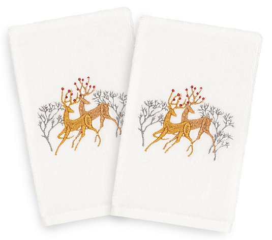 Linum Home Textiles Christmas Deer Pair 2-Piece Hand Towels