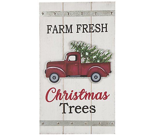 Glitzhome Farm Fresh Christmas Trees Red TruckWall Decor