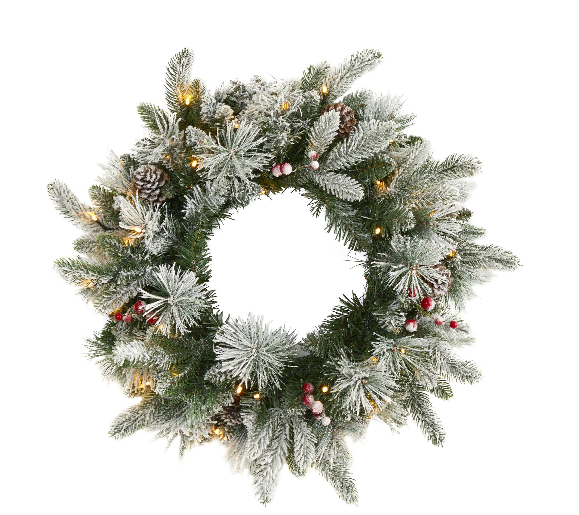 20" Lit Flocked Mixed Pine Chr istmas Wreath b y Nearly Natura