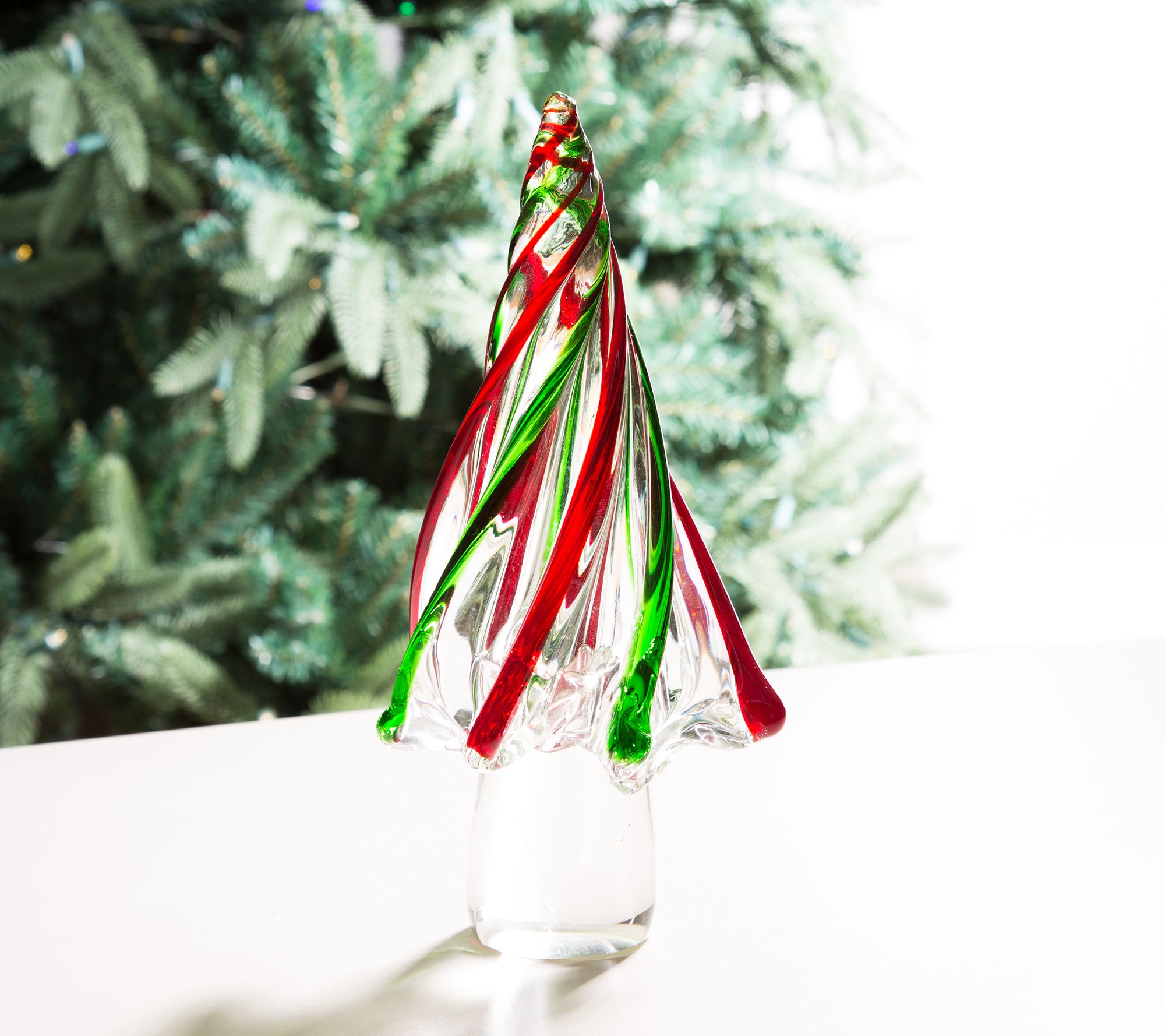 Glitzhome Striped Glass Table Top Christmas Tree Medium