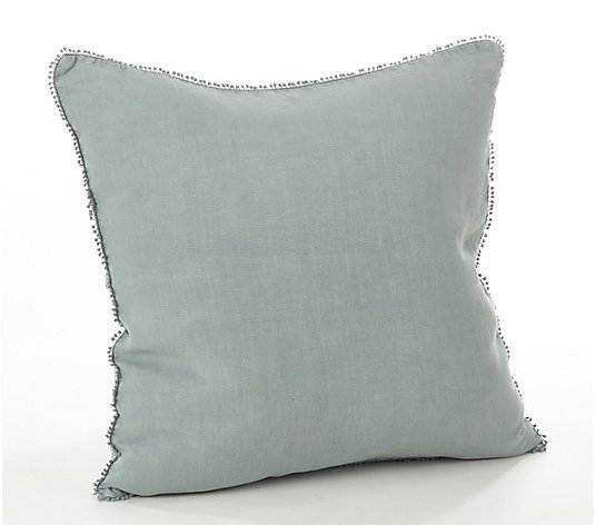 Saro Lifestyle Solid Micro Pompom Edge Linen Throw Pillow