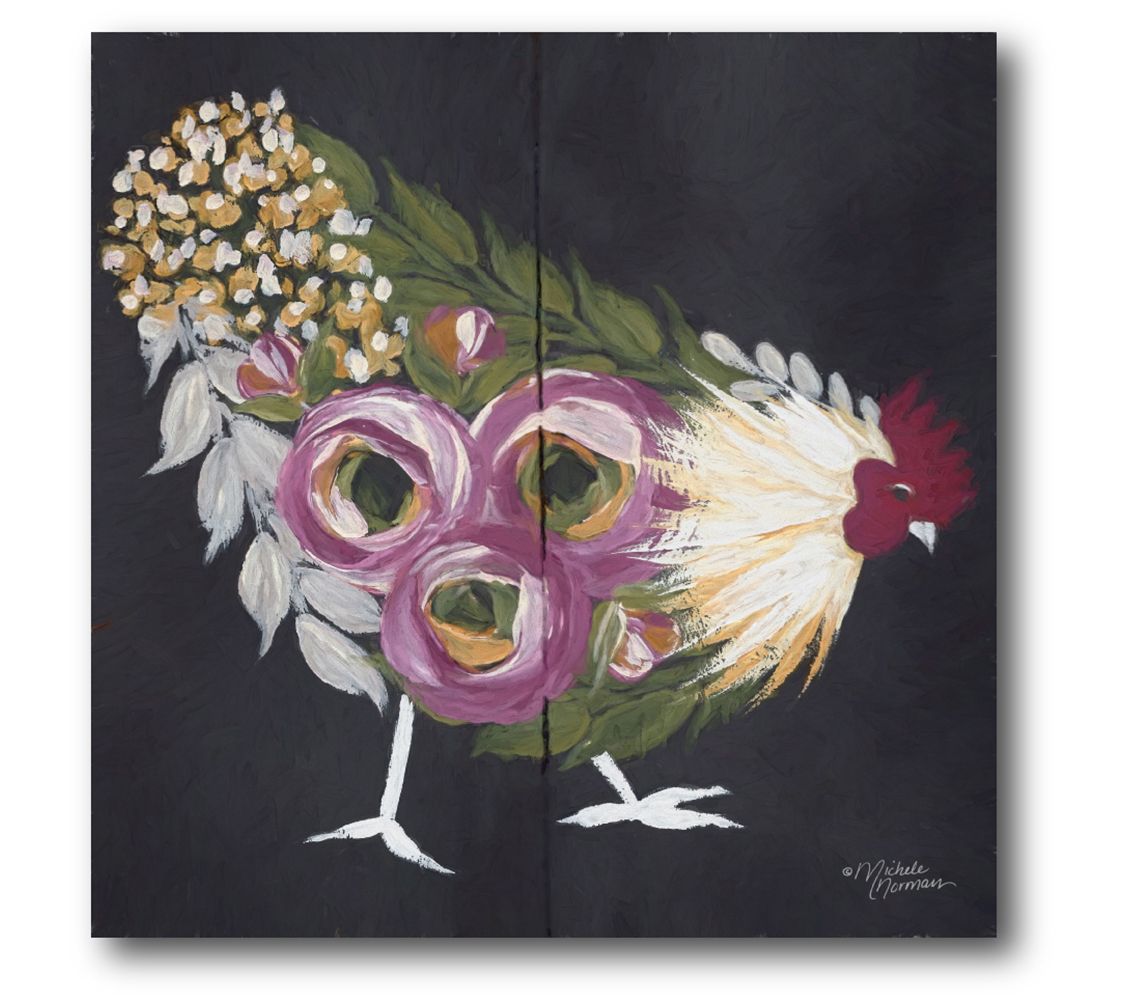 Courtside Market Floral Hen on Black 16x16 Canvas Wall Art