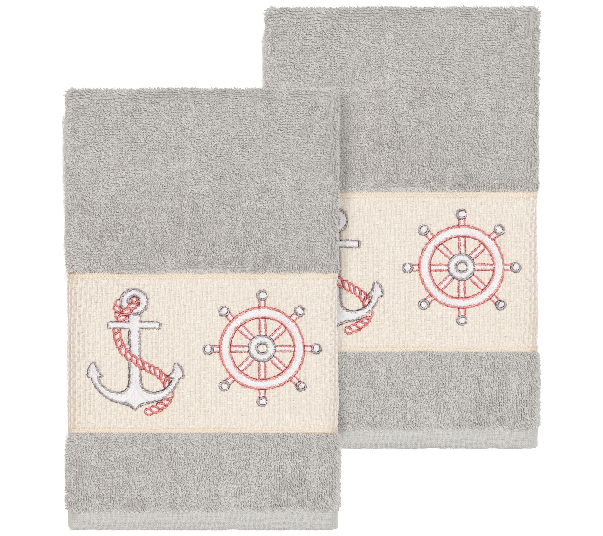 Linum Home Text iles Easton 2PC Embellished Ha nd Towel Set