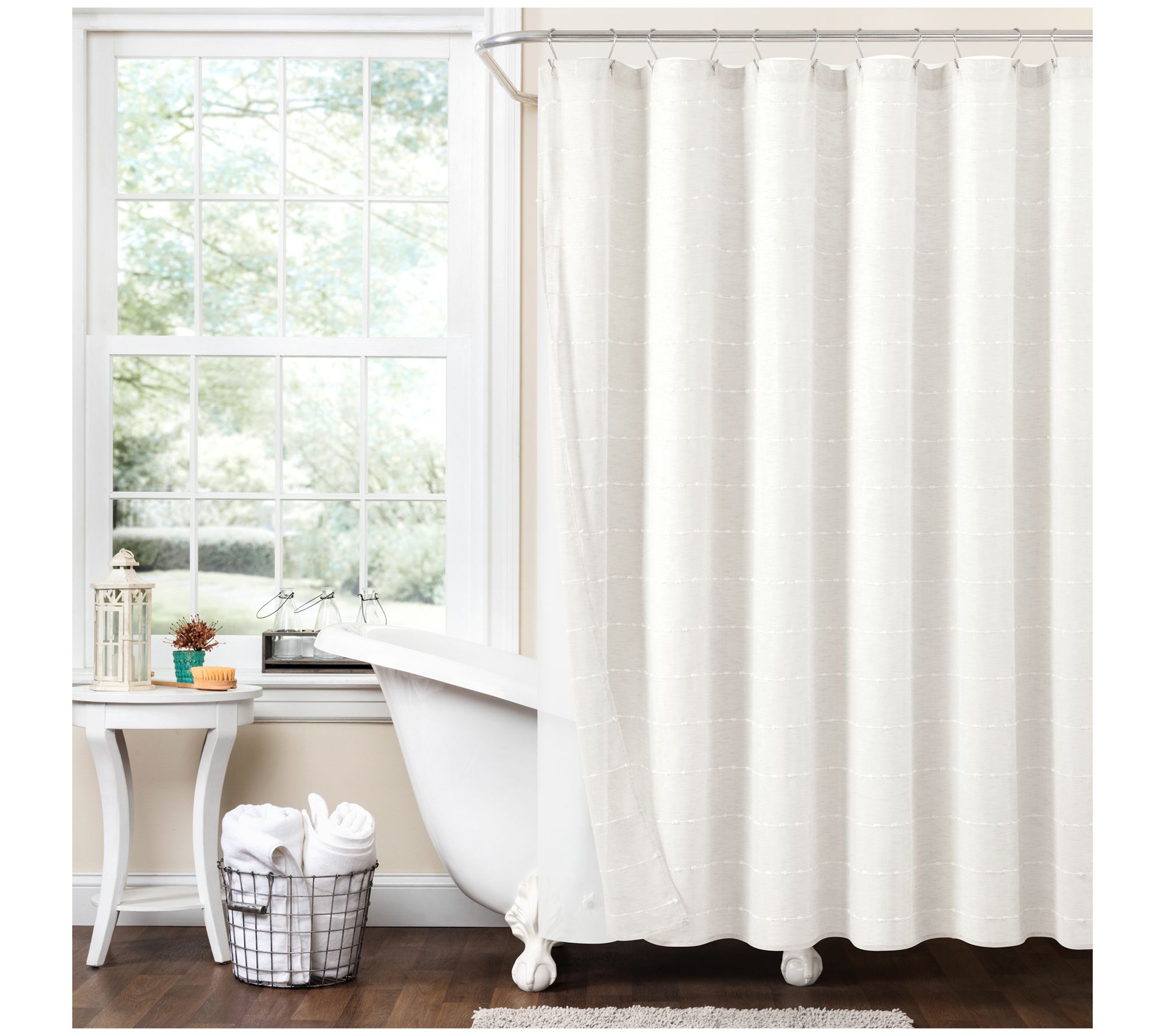 Farmhouse Textured Sheer w/Lining Shower Curtai n by Lush Deco