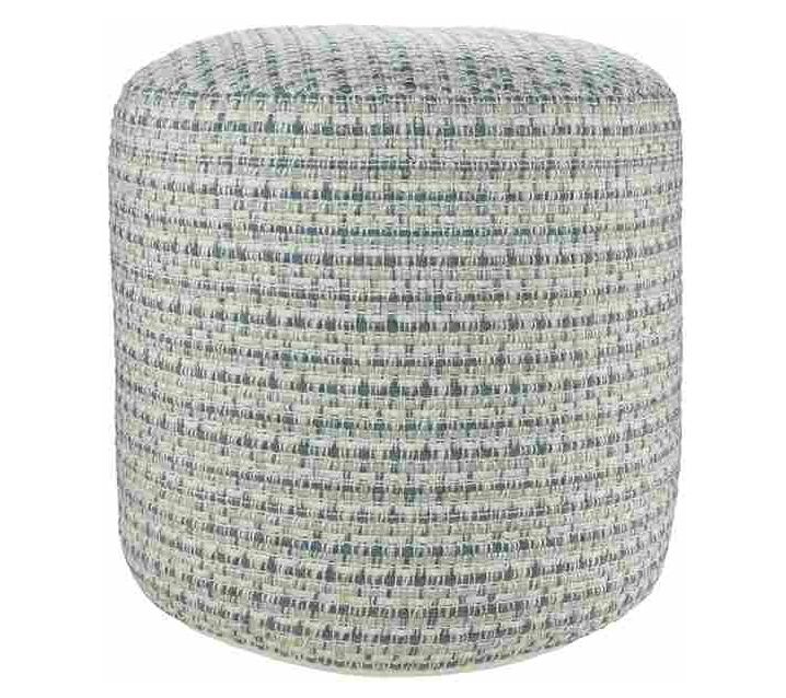 Ox Bay Blue/Green Geometric Hand-Woven Outdoor Pouf Ottoman