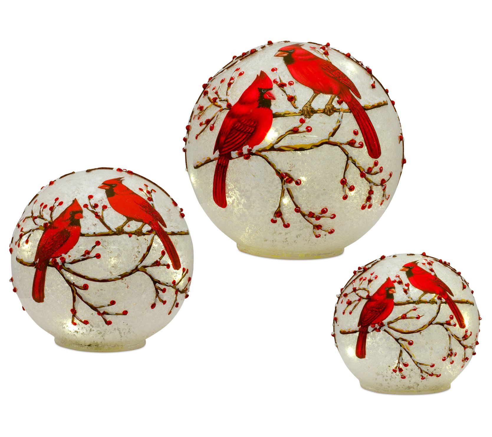 Melrose LED Fro sted Glass Card inal Berry Orb (Set of 3)