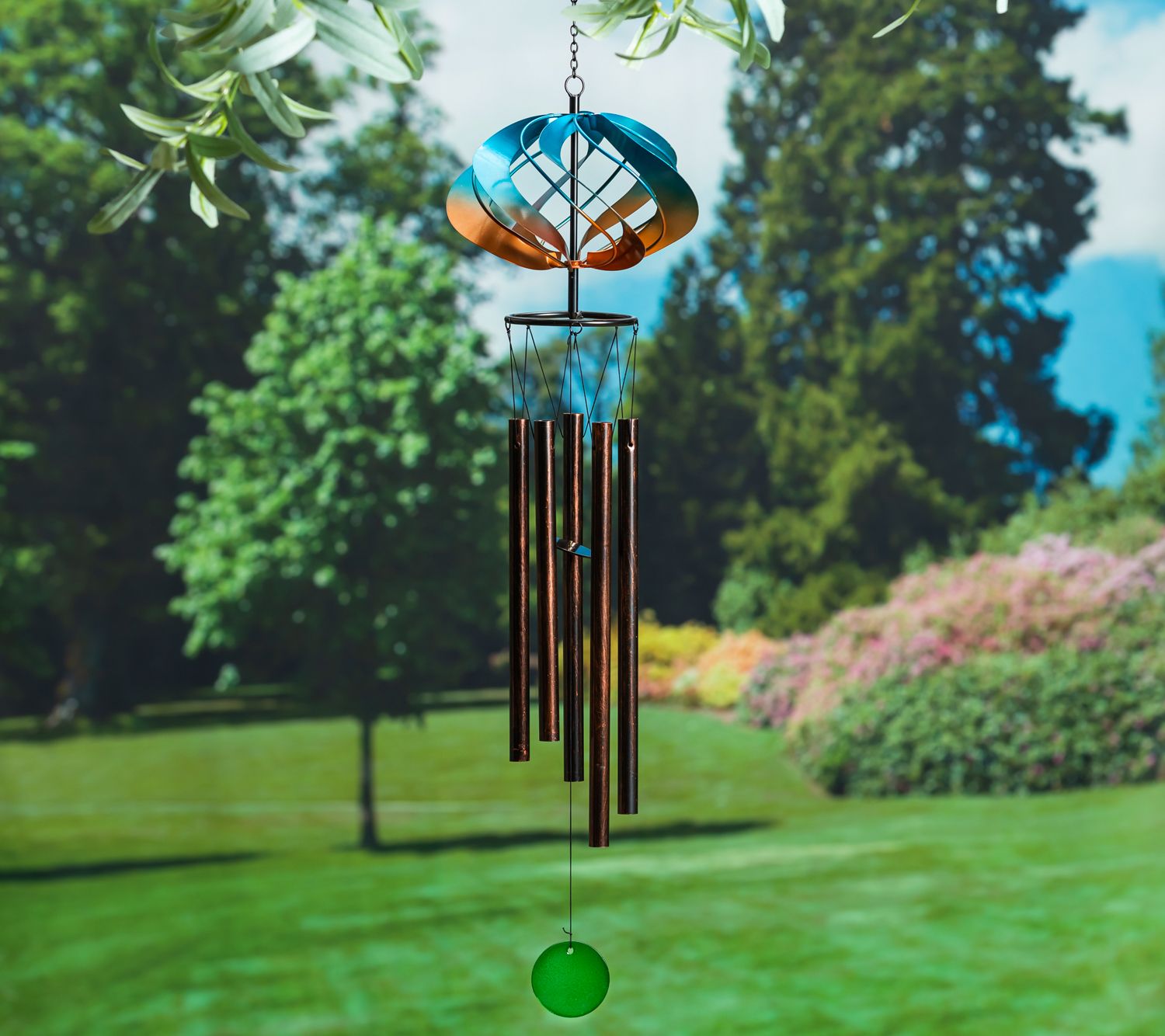 Evergreen Orange & Blue Wind Spinner Wind Chime