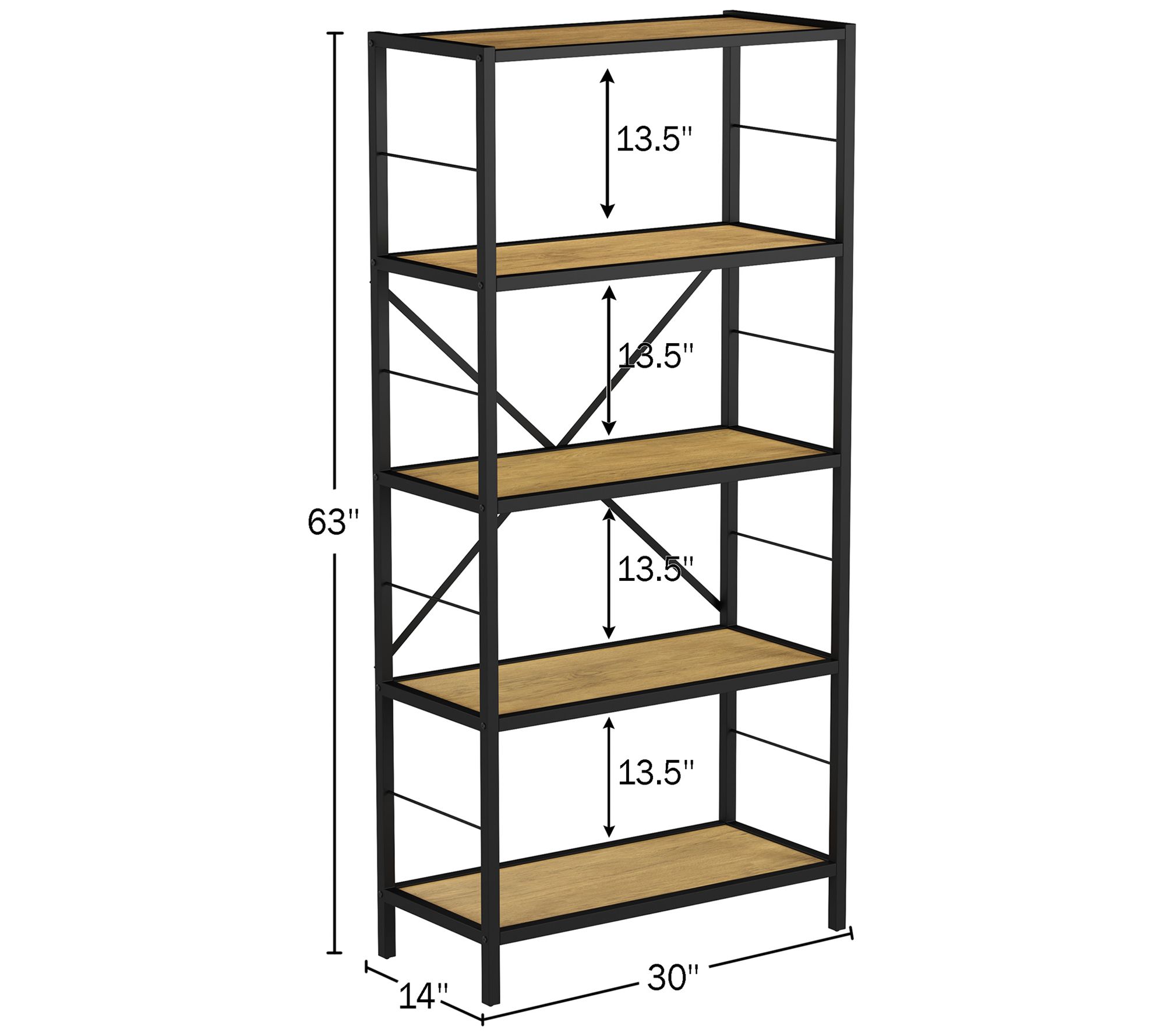 Lavish Home 5-Tier Bookshelf Open Industrial Etagere Style - QVC.com