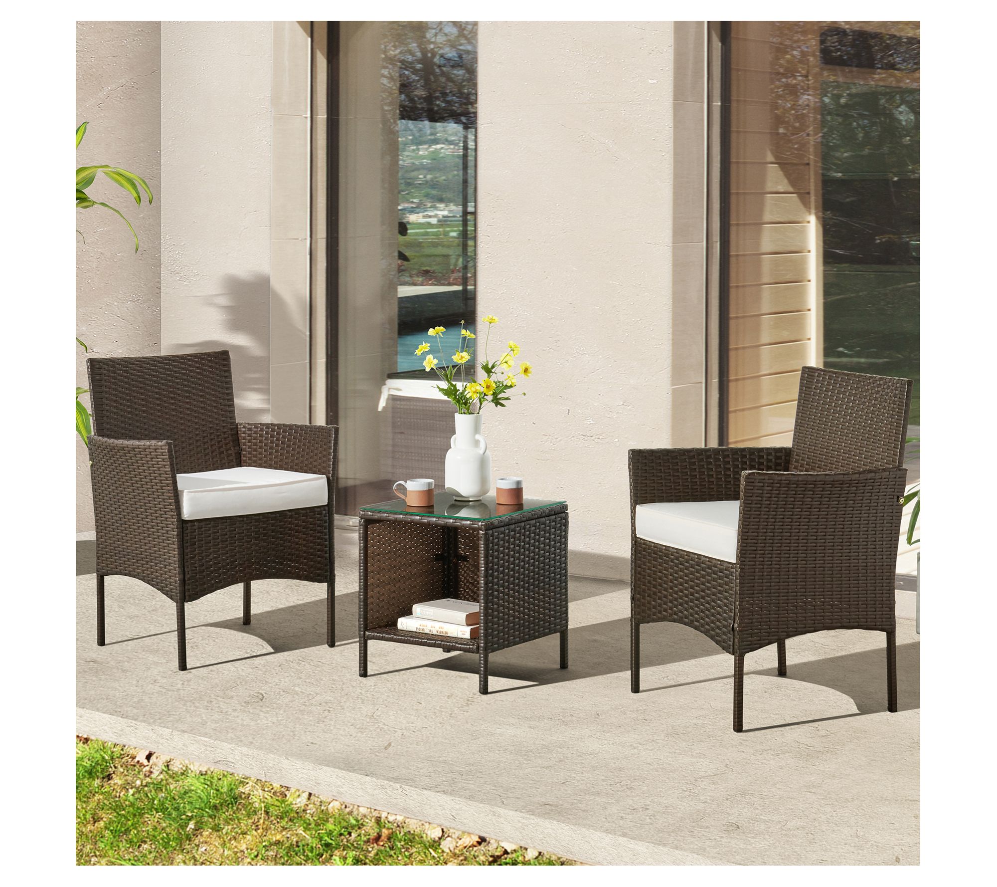 Lavish Home Patio Furniture Set 3Piece OutdoorRattan Seating