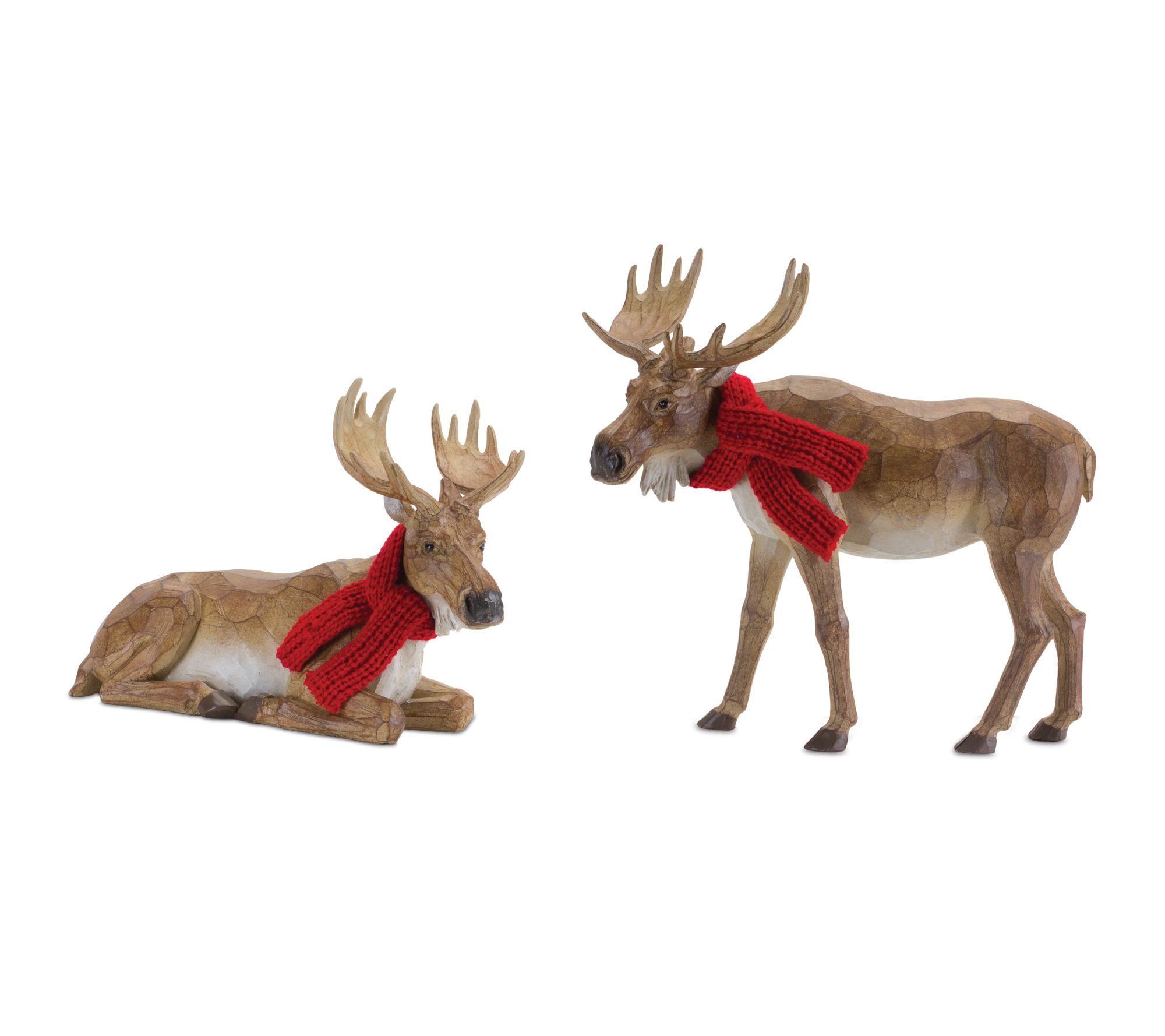 Melrose Carved Winter Moose with Scarf (Set of2)