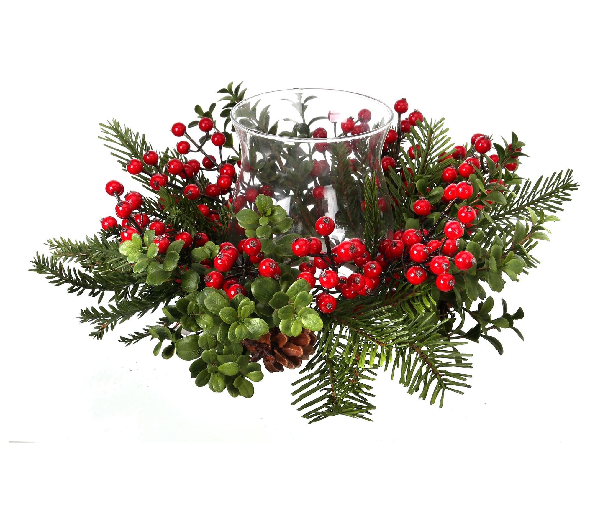 14" Waterproof Berry Boxwood Glass Candleholderby Valerie