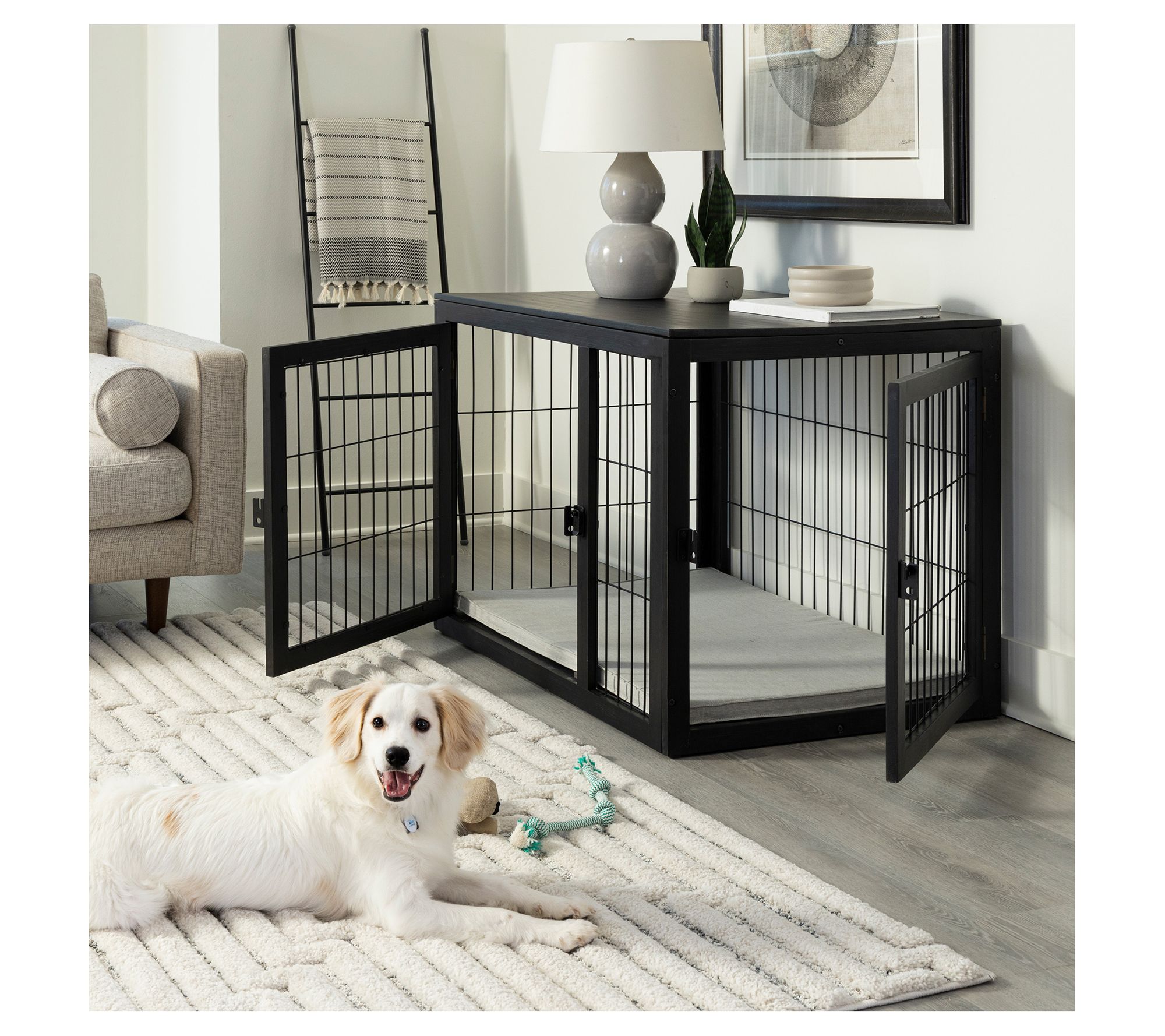 Petmaker Furniture-Style Acacia Wood Dog Kennel
