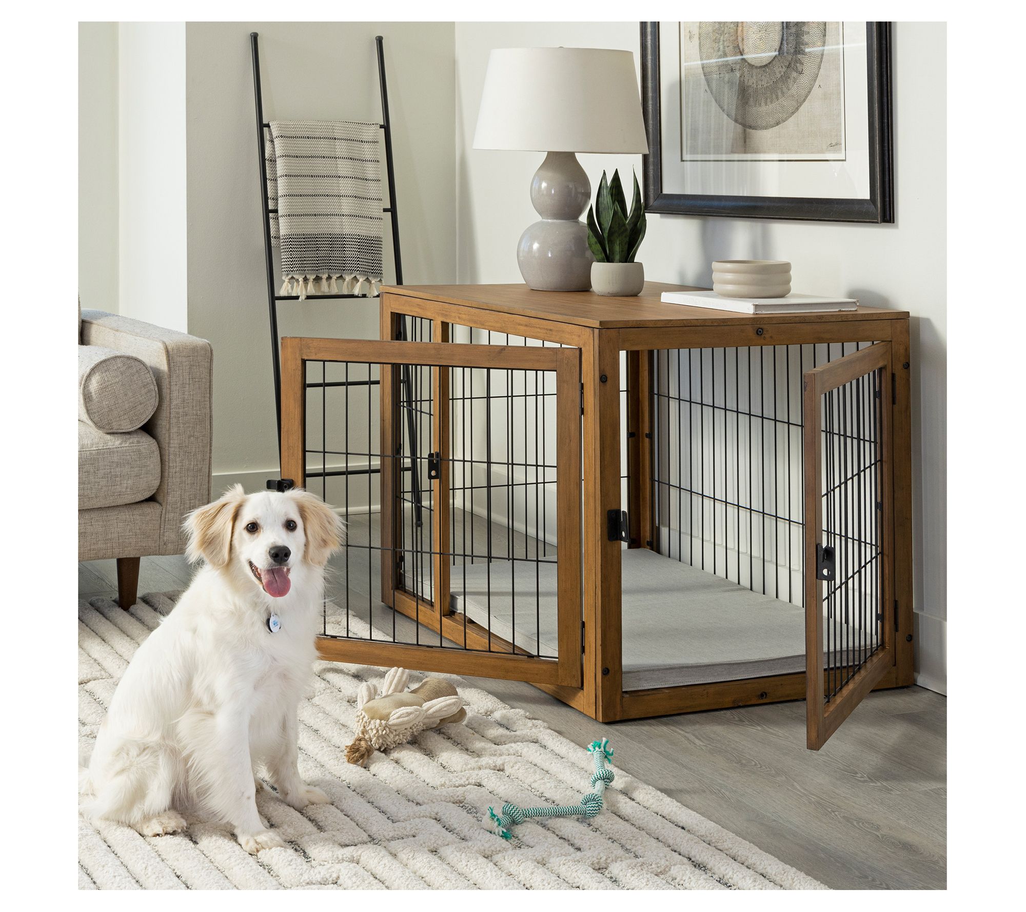 Petmaker Furniture-Style Acacia Wood Dog Kennel