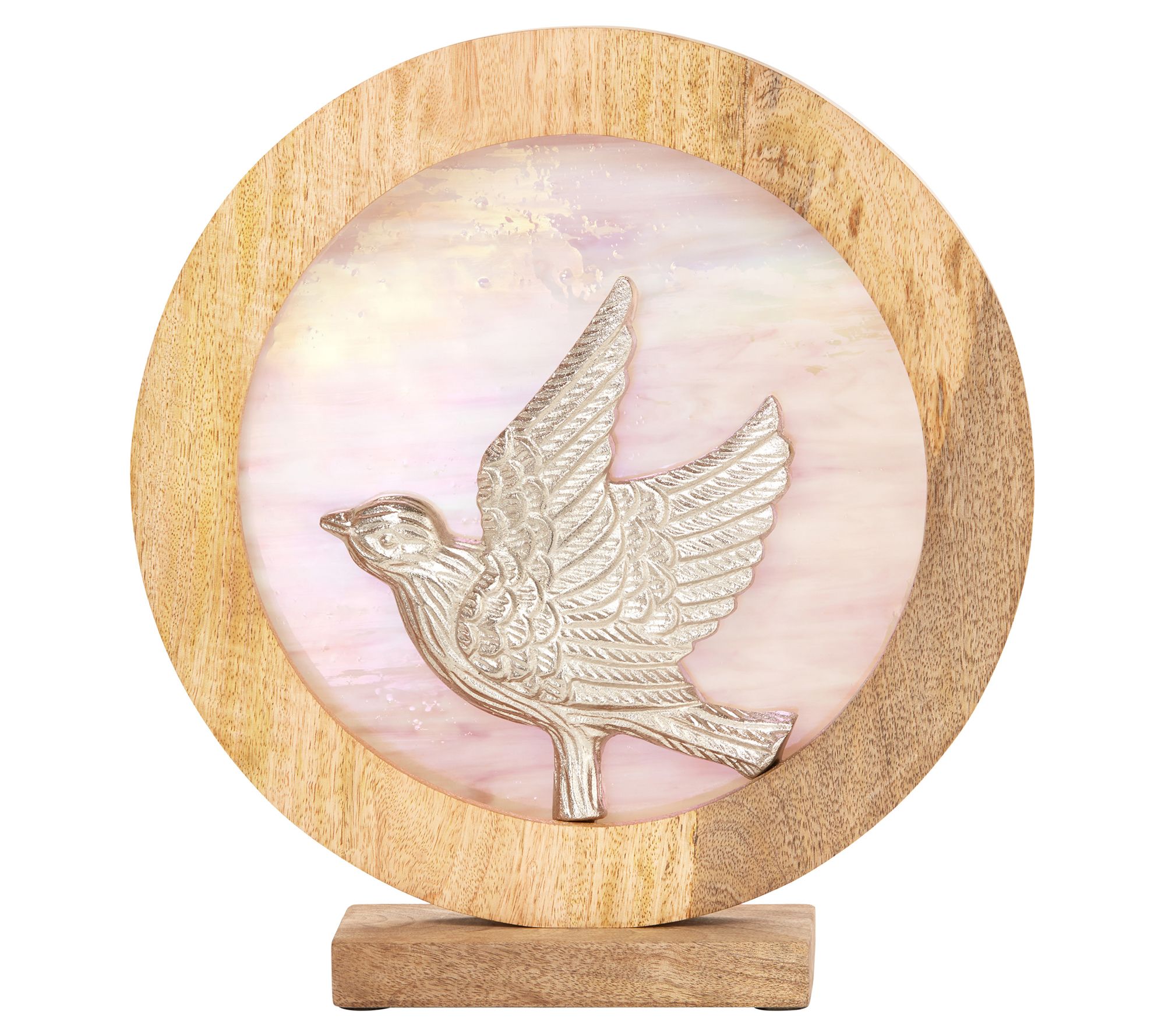 River of Goods 14"W Bird Overlay Stained Glassand with Wood