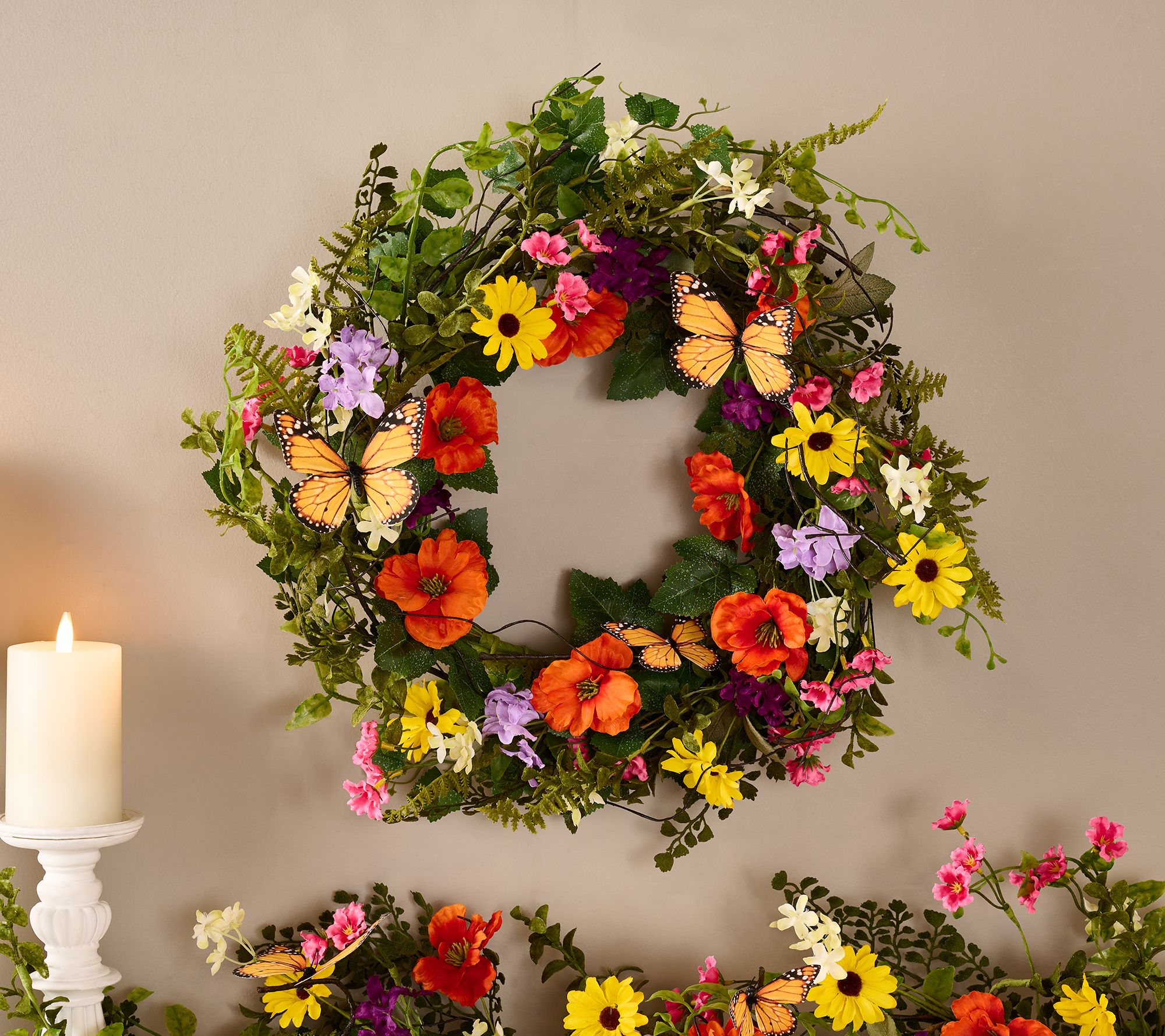 Wildflower Wreath with Butterflies by Valerie - QVC.com