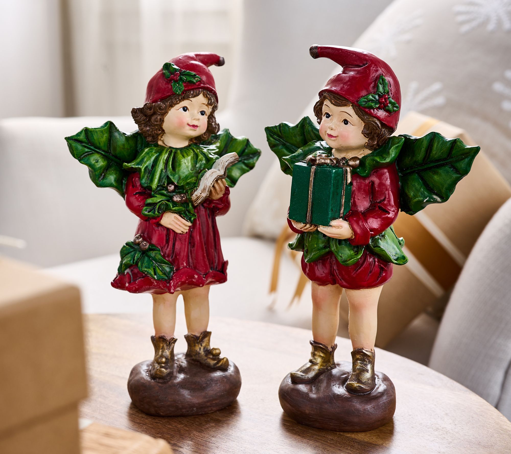 "As Is" Set of 2 Boy and Girl Elf Figures by Valerie