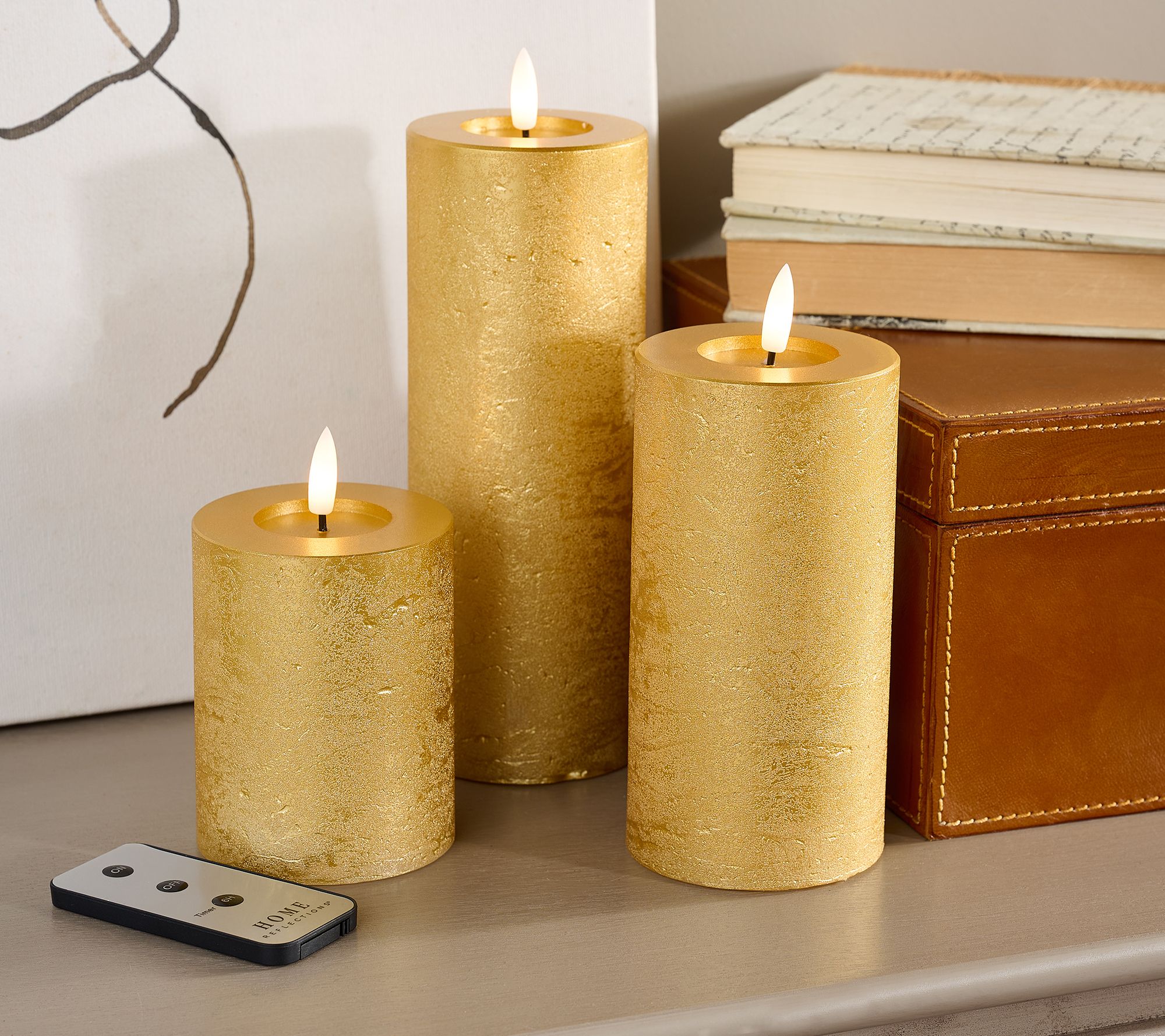 Home Reflections S/3 Flameless Shiny Metallic Pillar Candles