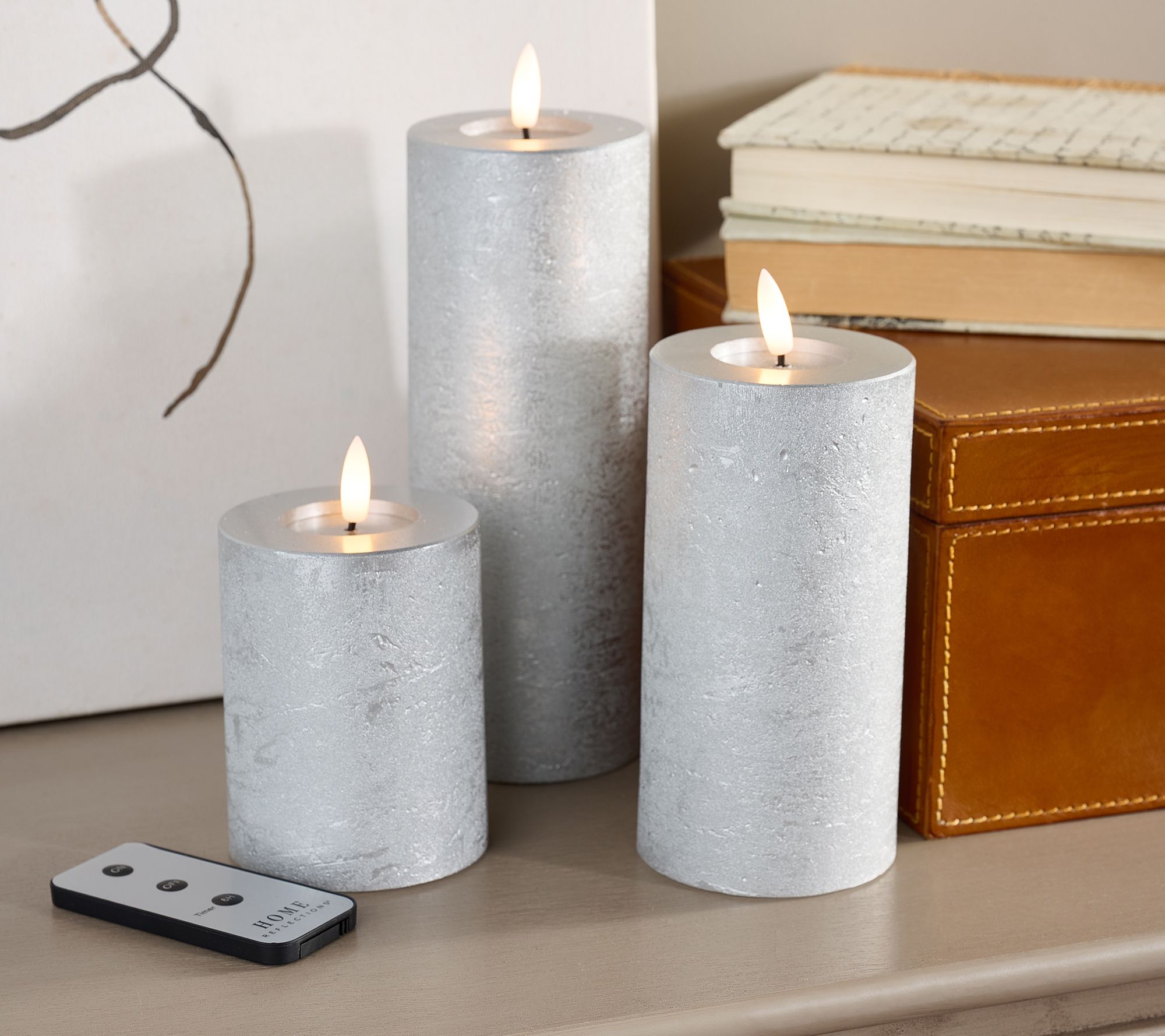 Home Reflections S/3 Flameless Shiny Metallic Pillar Candles