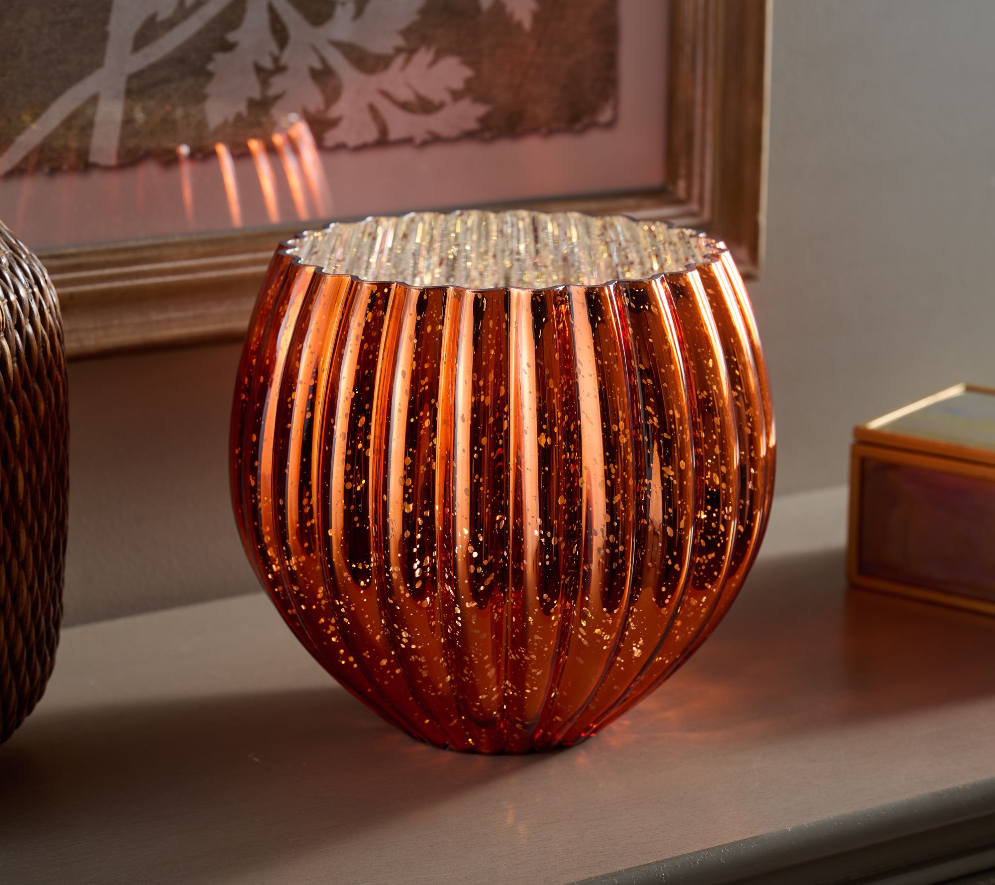8" Illuminated Ribbed Mercury Glass Rose Bowl by Valerie