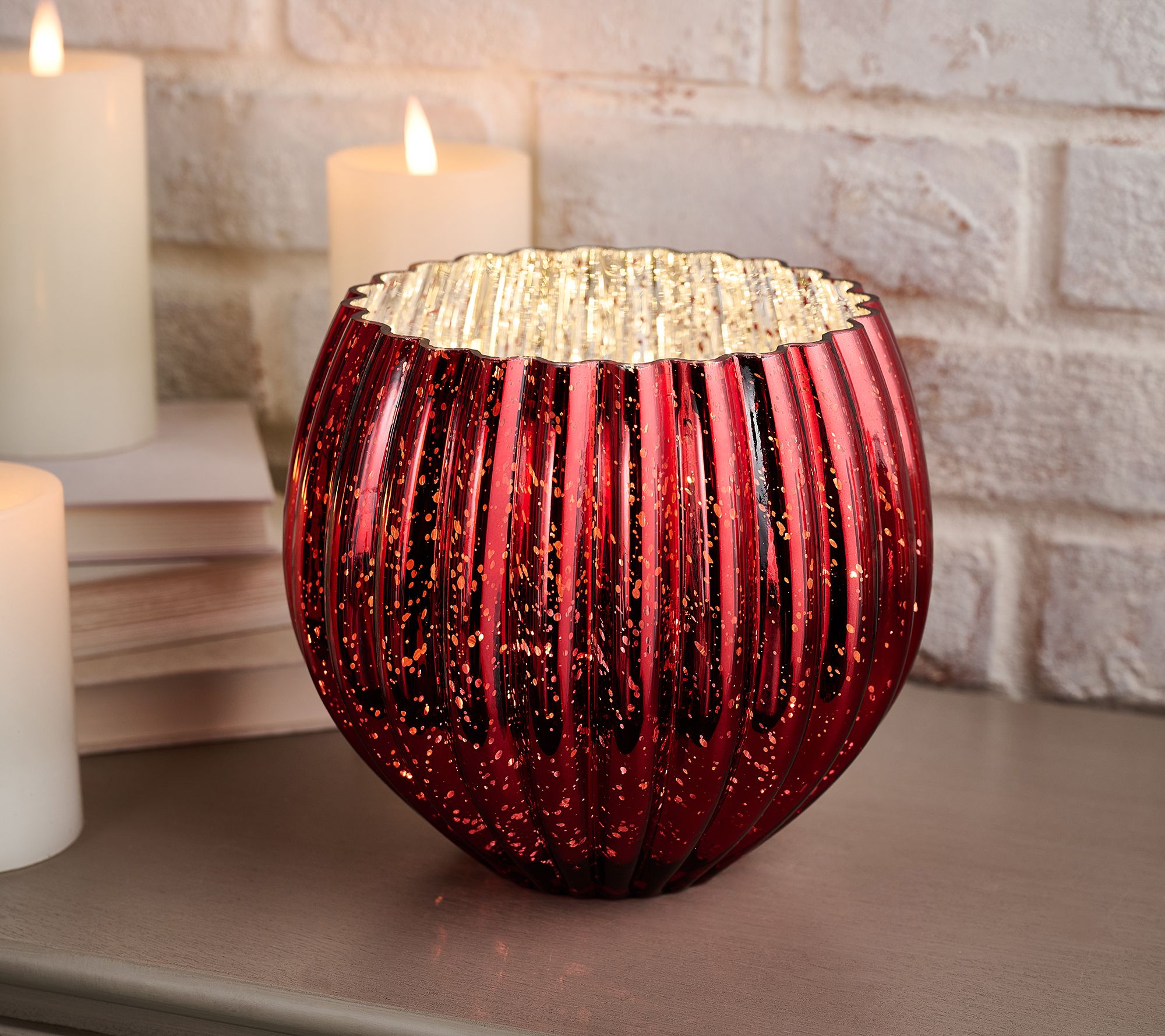 8" Illuminated Ribbed Mercury Glass Rose Bowl by Valerie