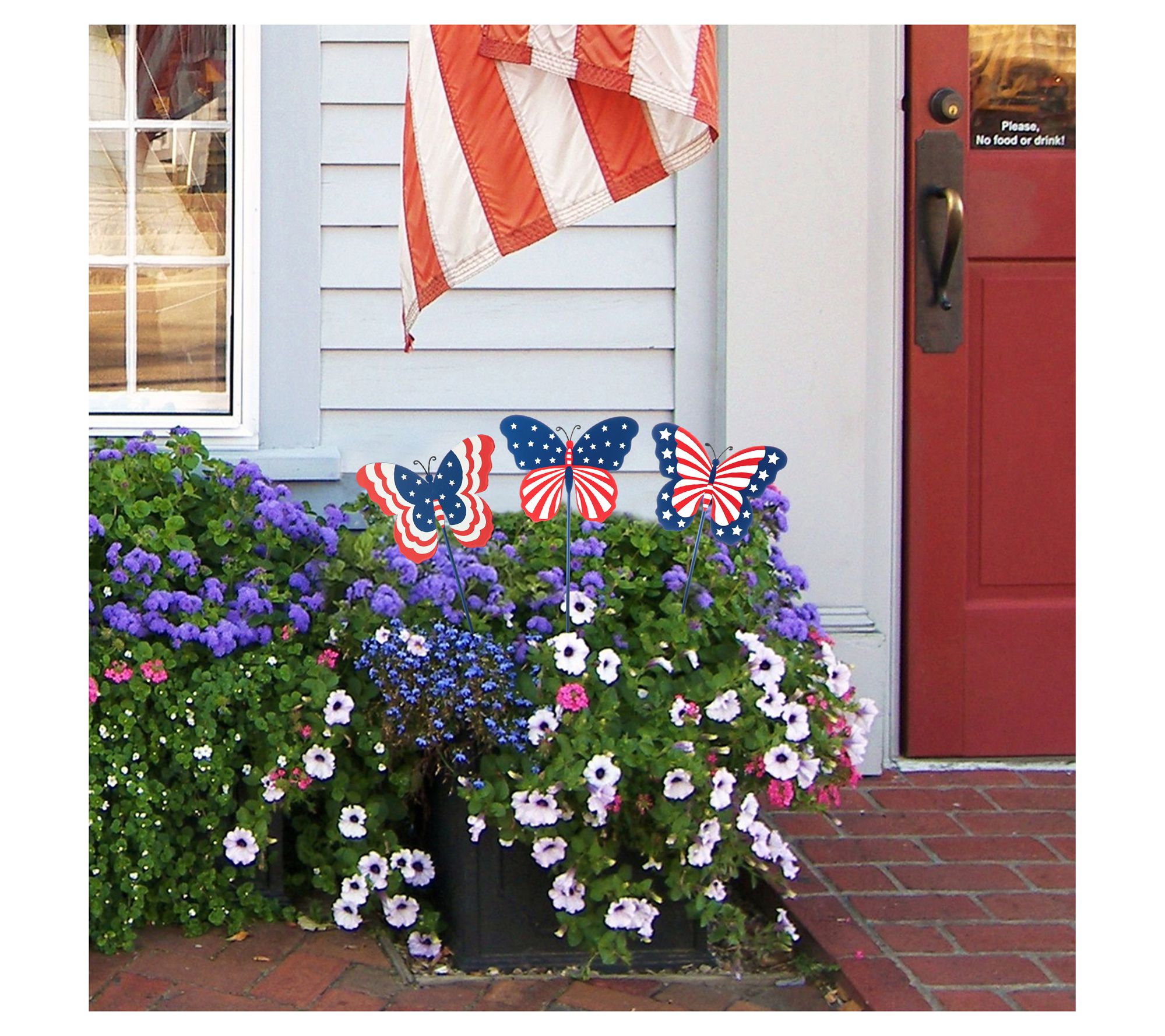 Glitzhome S/(3) 24" Patriotic American Butterfly Garden Stakes