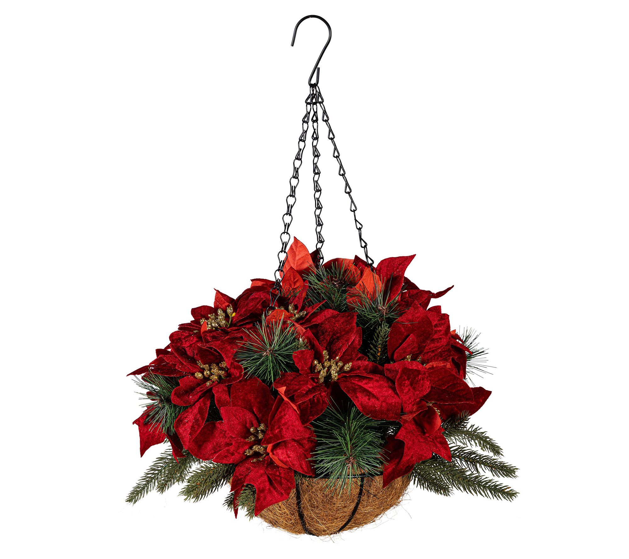 Evergreen 12"H Artificial Poinsettia Hanging Basket Decor