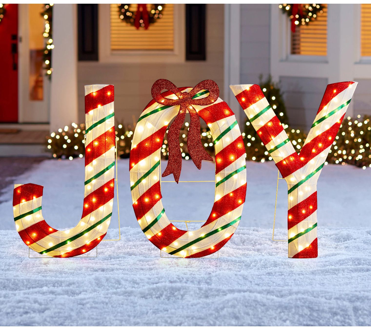 Glitzhome 35" LED Christmas Candy Cane JOY Outdoor Decor 3 Pcs