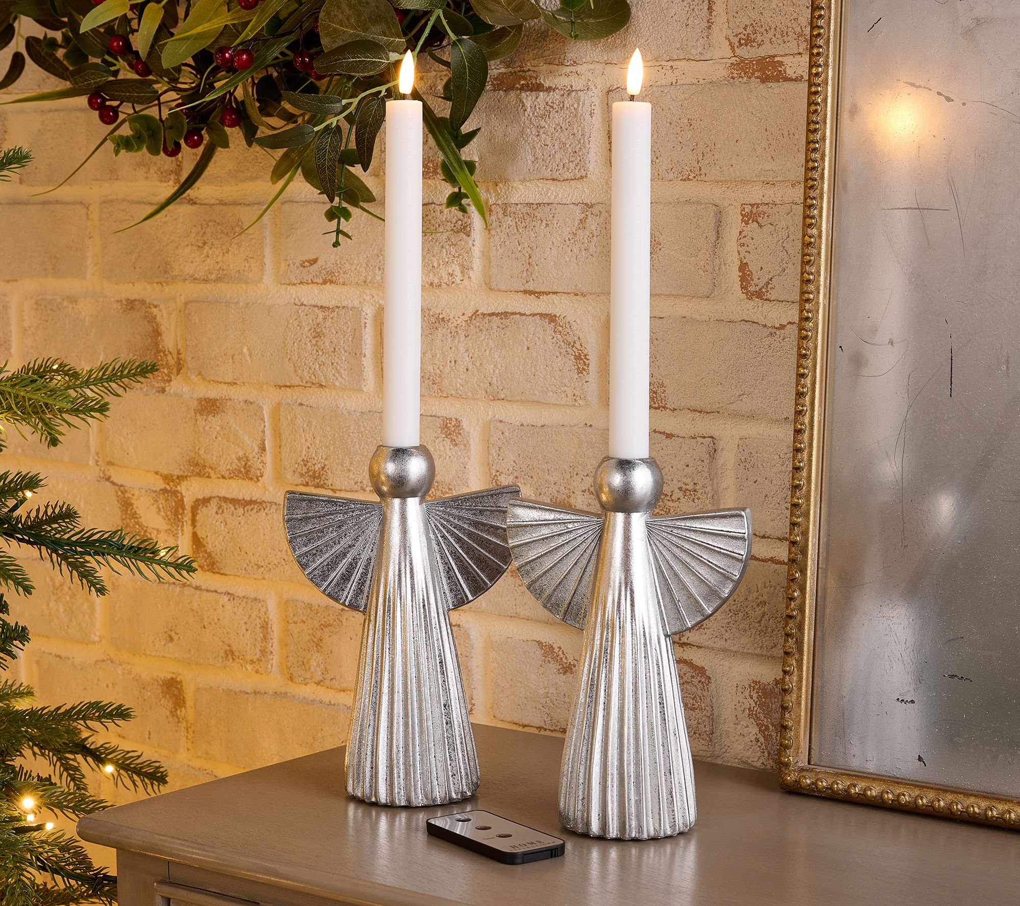 Home Reflections S/2 Angel Taper Holders with Flameless