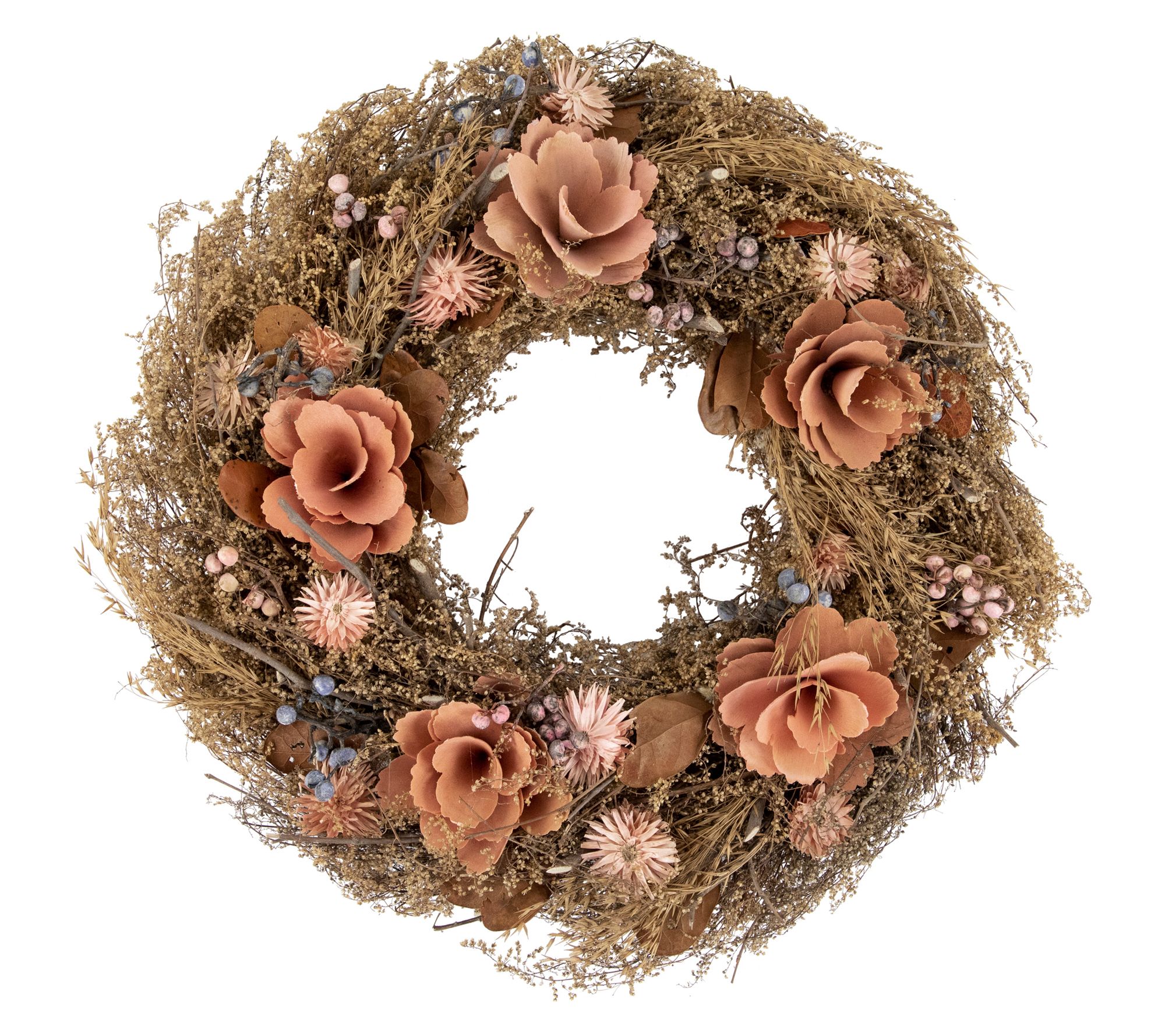 Northlight Pink Twig and Floral Harvest Wreath13.75" Unlit