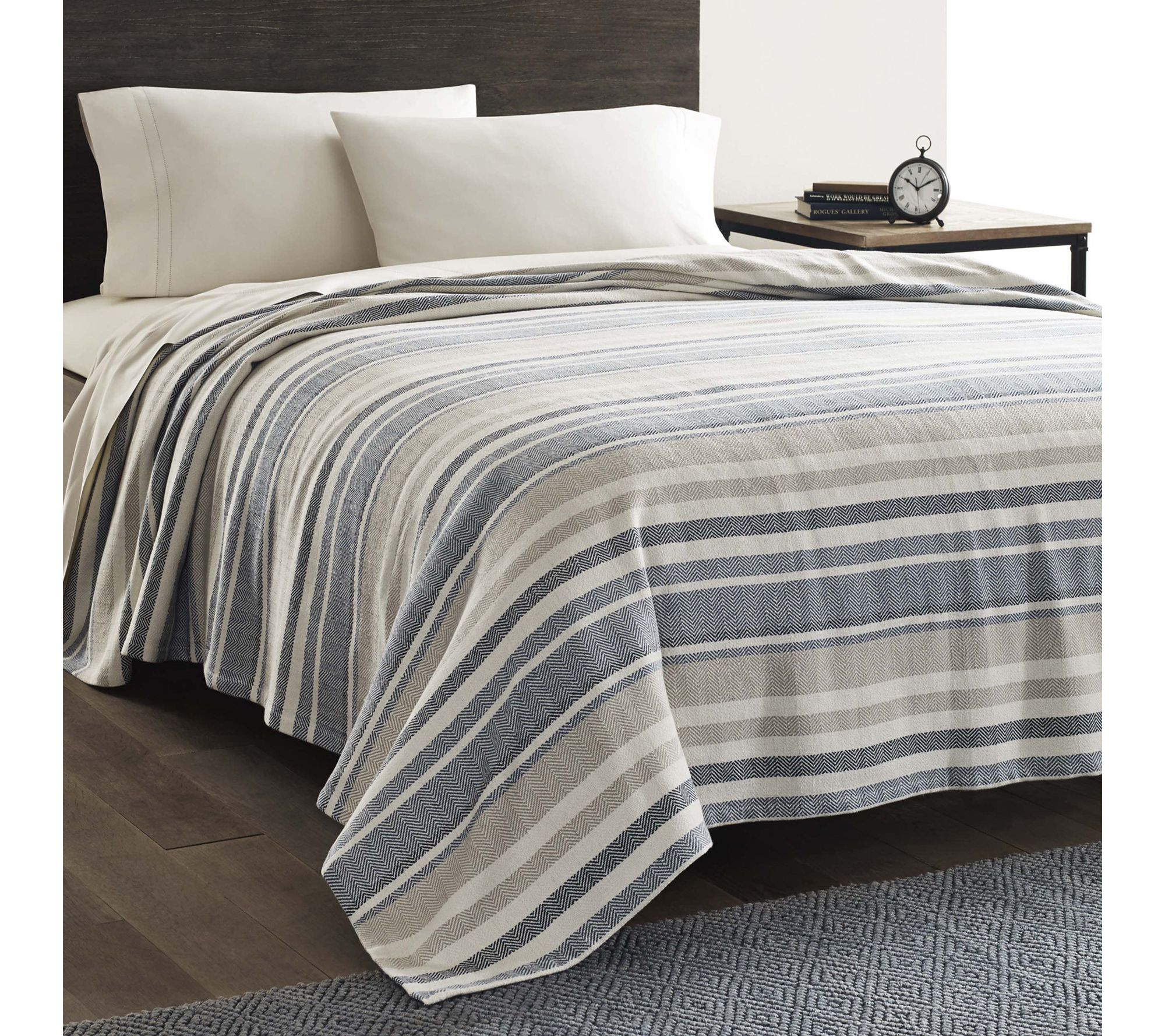 Eddie Bauer Herringbone Stripe Blue Cotton KingBlanket