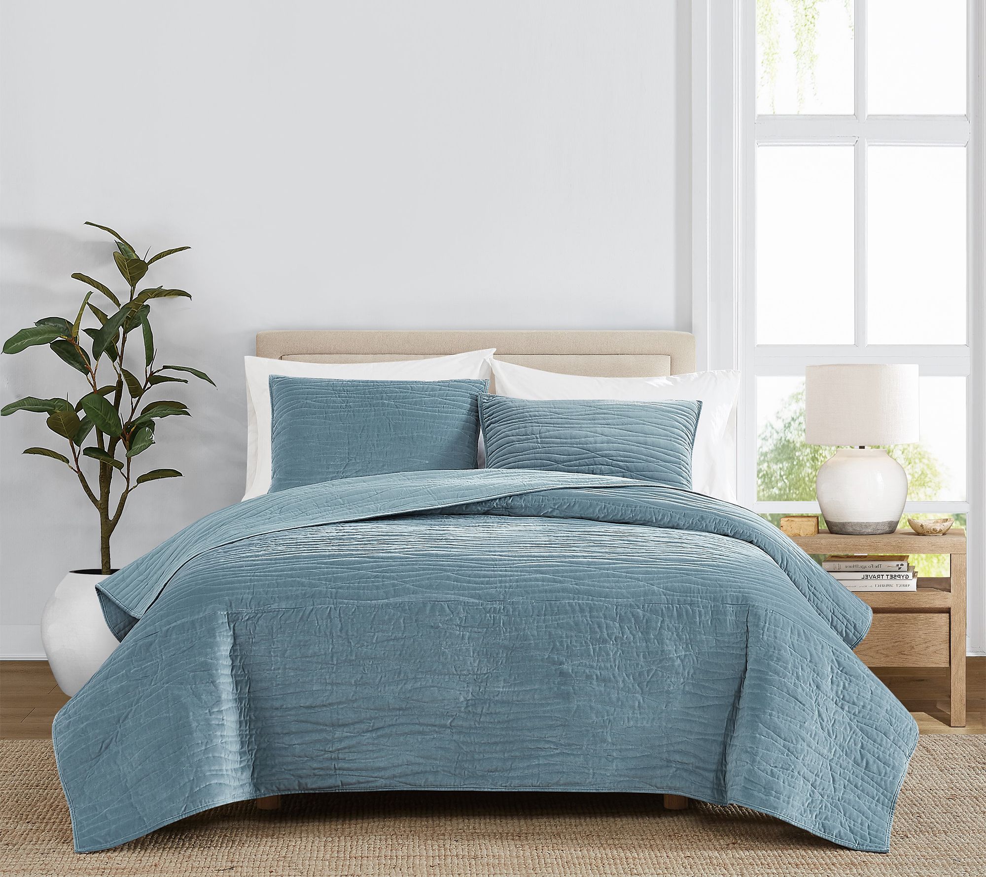 Royal Velvet Wavy Cotton Velvet King Quilt Set