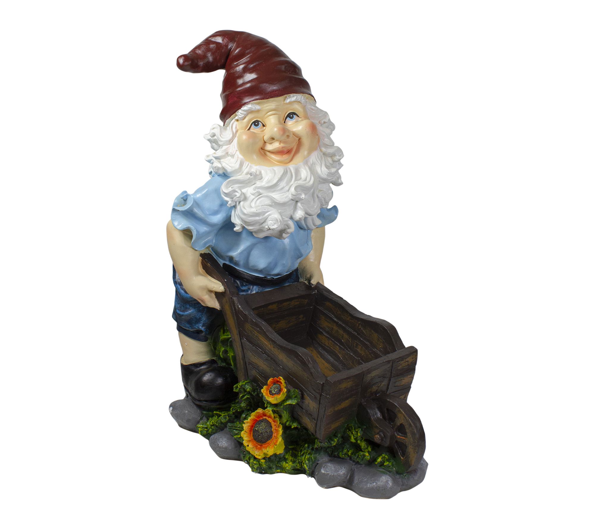 Northlight 20" Blue and Brown Wheelbarrow Gnome Garden Statue