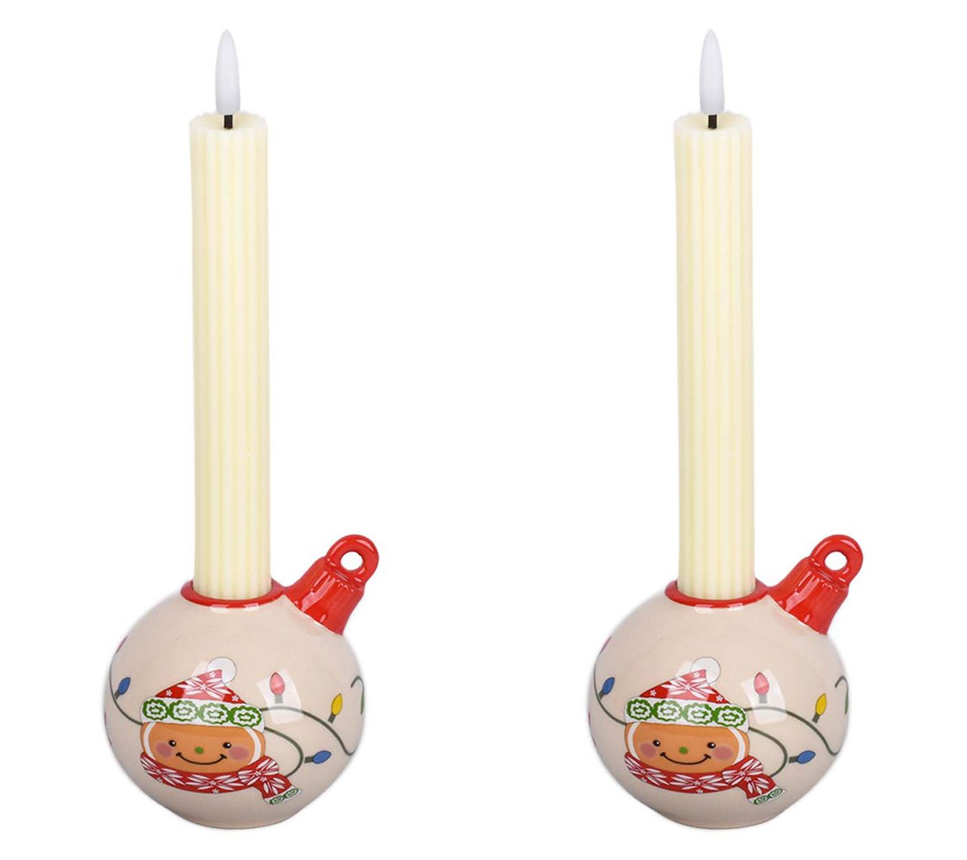 "As Is" Temp-tations S/2 Ornament Taper Holders w/ Flameless