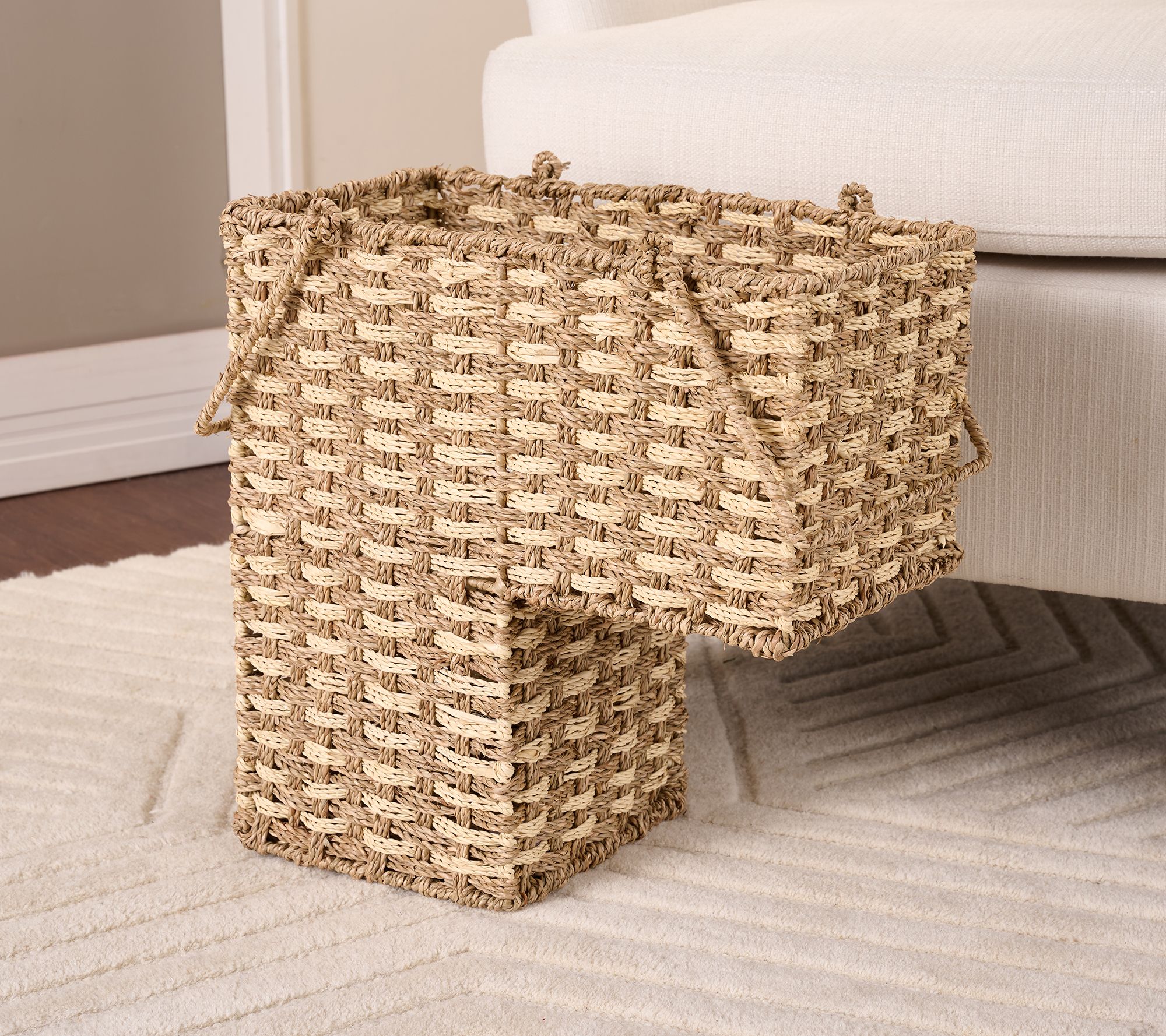 "As Is" Stairstep Seagrass Basket with Handles by Valerie