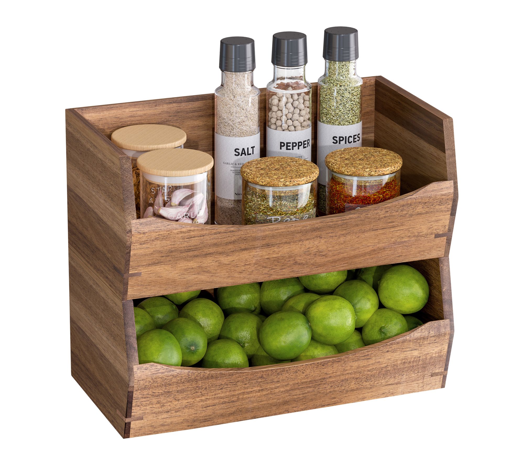 Seville Classics 2-Piece Stackable Acacia Storage Bin Set