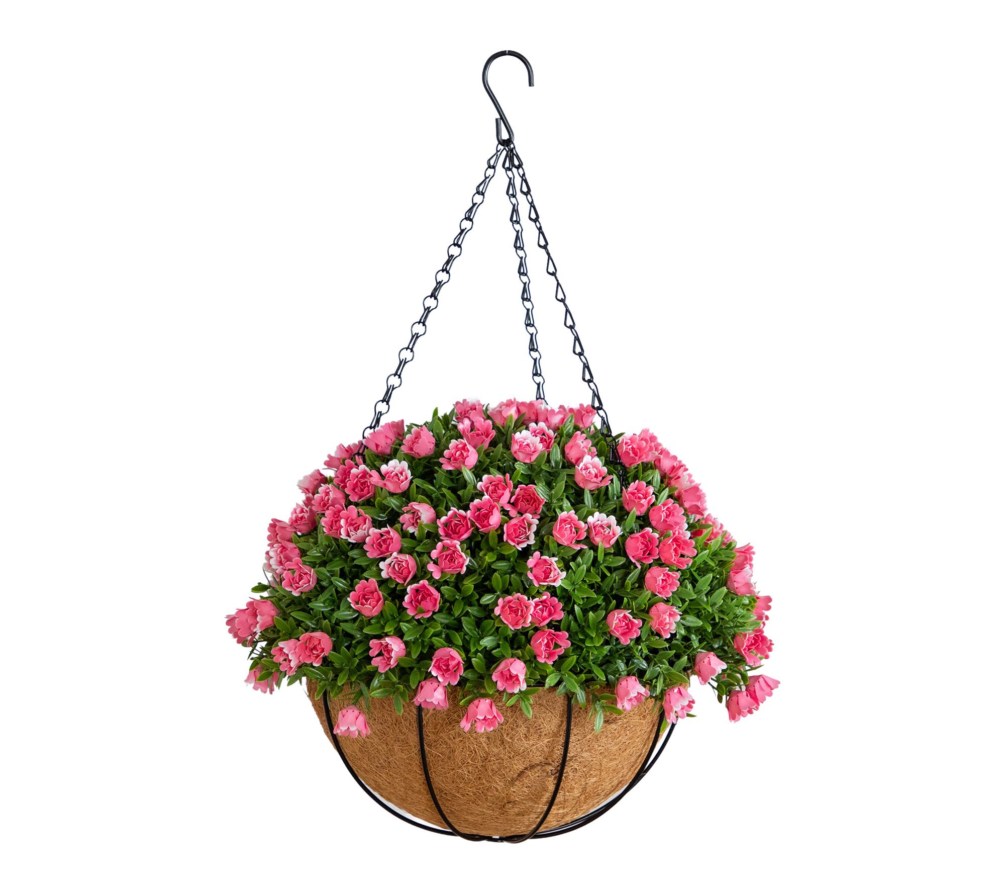 21-in UV Aptenia and Rose in Hanging Basket by Nearly Natural