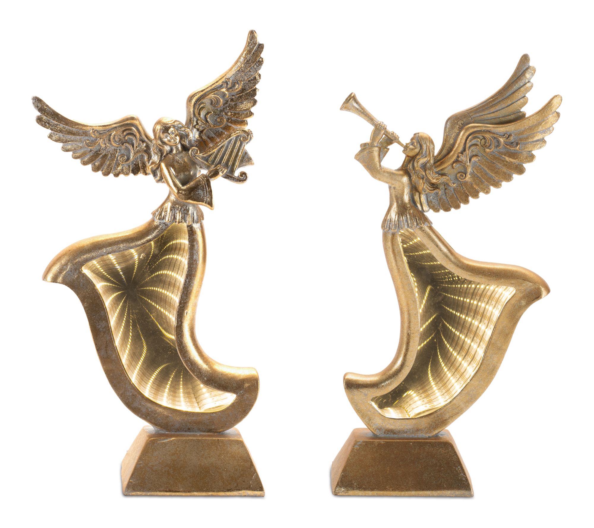 Melrose Gold Angel Figurines with Ekkolight Dress (Set of 2)