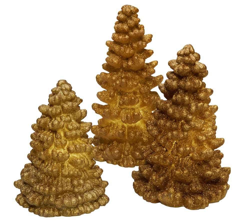 Set of 3 Flameless Glitter Tree Candles w/Timer by Valerie
