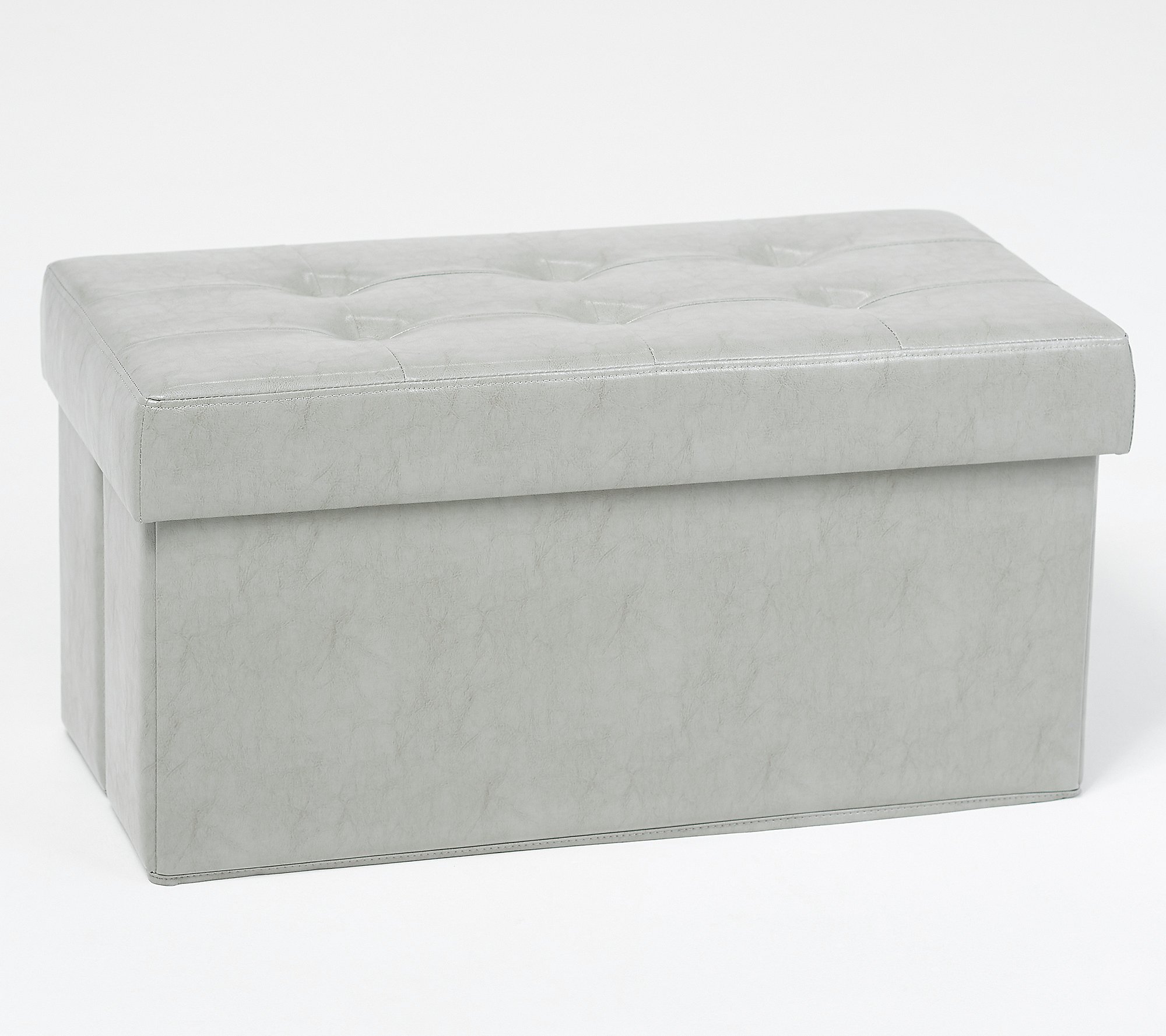 Faux Leather Tufted Collapsible Bench W, White Faux Leather Ottoman Storage Box