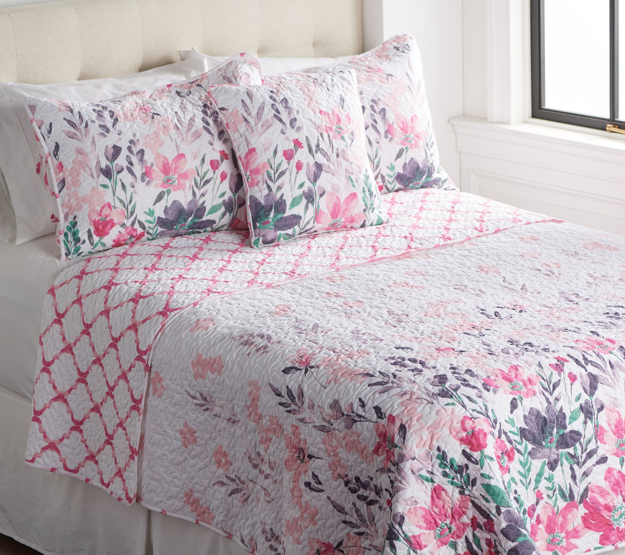 Home Reflections Reversible Meadow Quilt Set - Twin - QVC.com