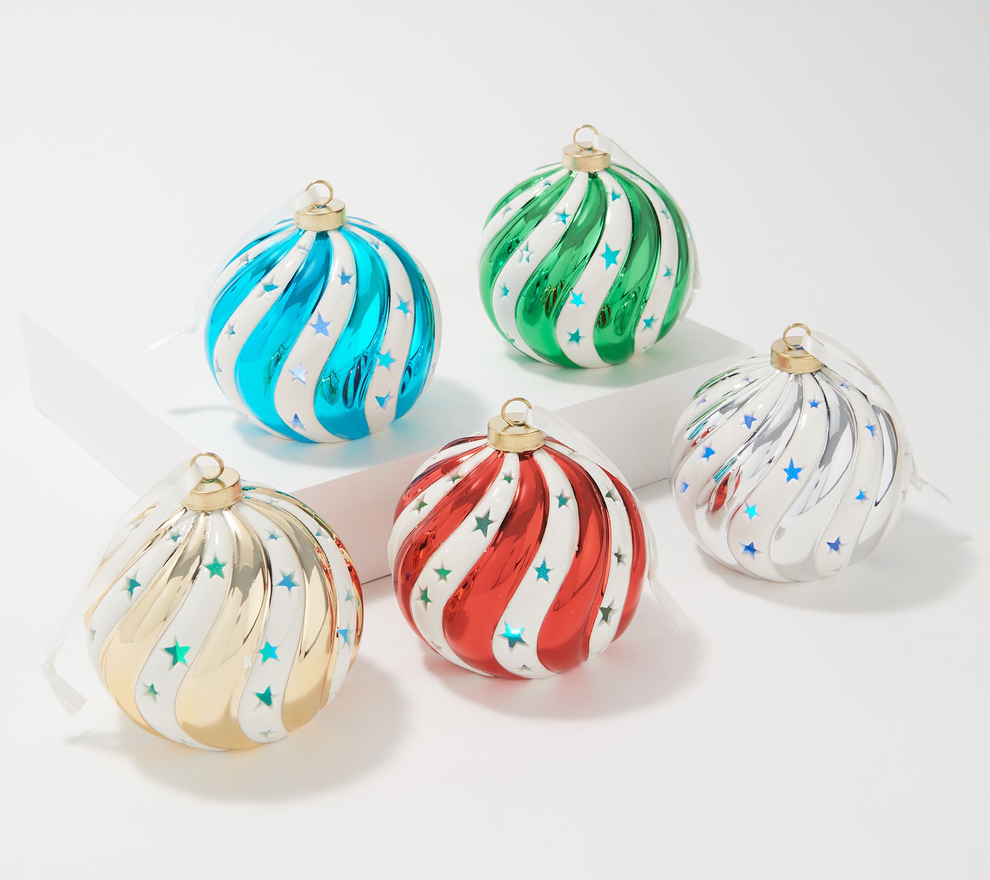 "As Is" Lightscapes Set of 5 Lit Candy Cane Striped Ornaments