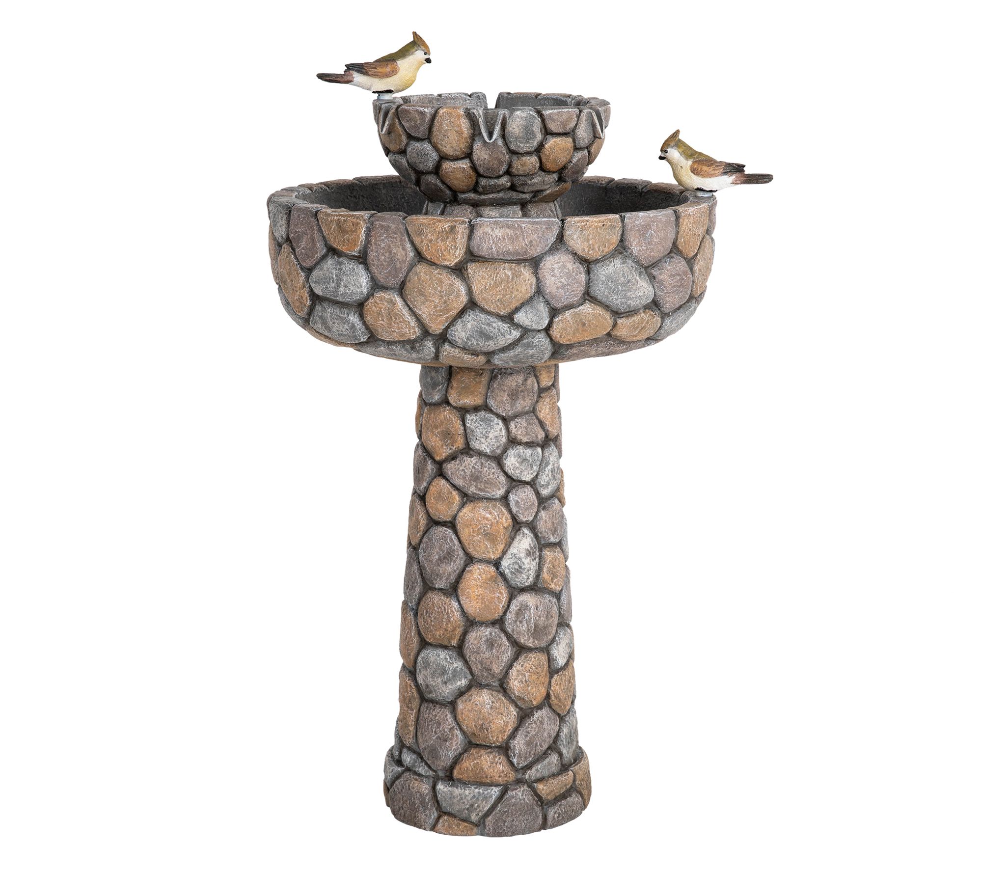 Glitzhome Outdoor Birdbath Fountain w/ Faux Feathered Friends