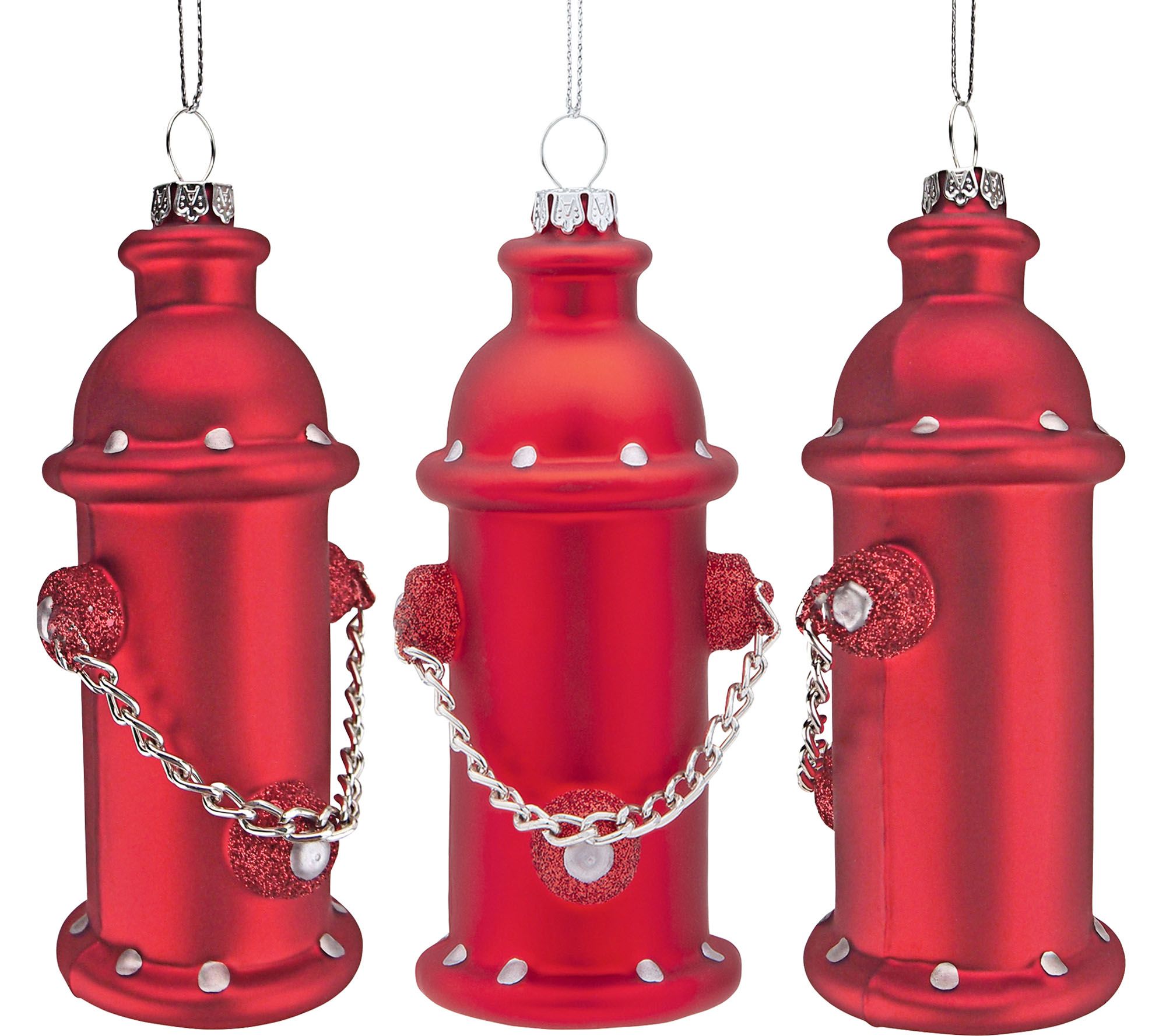 Design Toscano Set Of 3 Fire Hydrant Blown Glass Ornaments